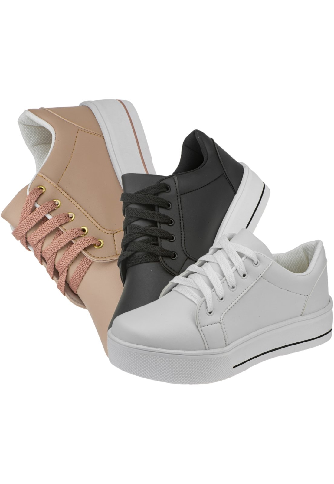 Imagem principal Kit 03 Pares Tênis Casual Lumiss Plataforma Nude/Preto/Branco LUMISS branco nude