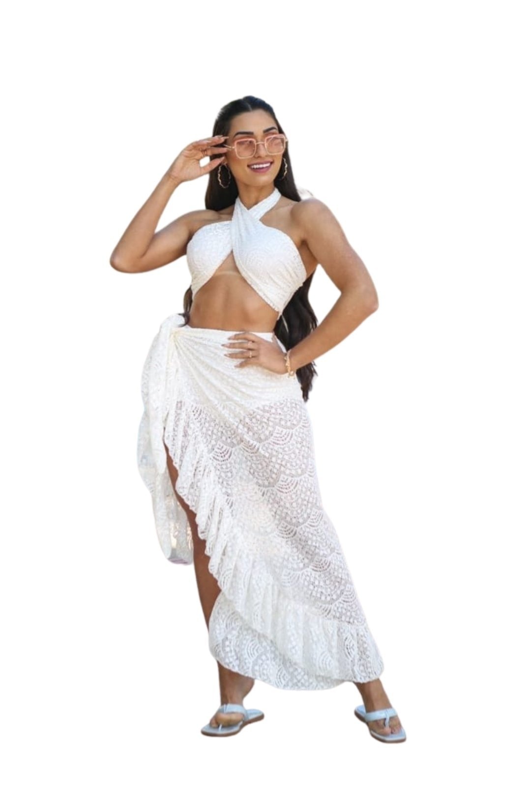 Imagem principal Conjunto Safira Hot Panties Ano Novo Renda Cia do Vestido branco