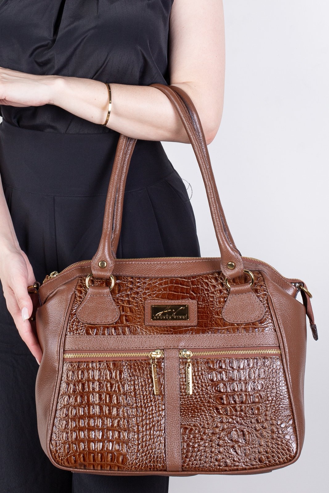 Imagem principal Bolsa de couro croco Luana - Whisky Andrea Vinci caramelo