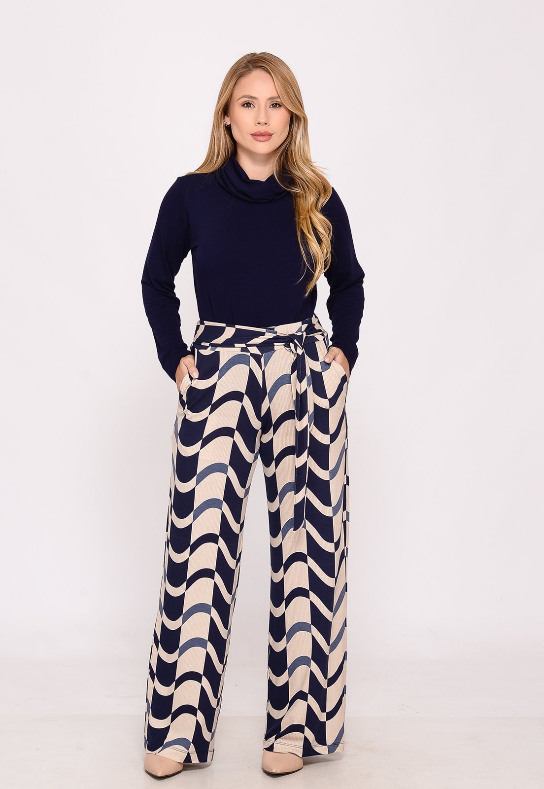 Imagem principal Calça Pantalona Cós largo Bolsos BBonnie Sheila Bege BBonnie azul