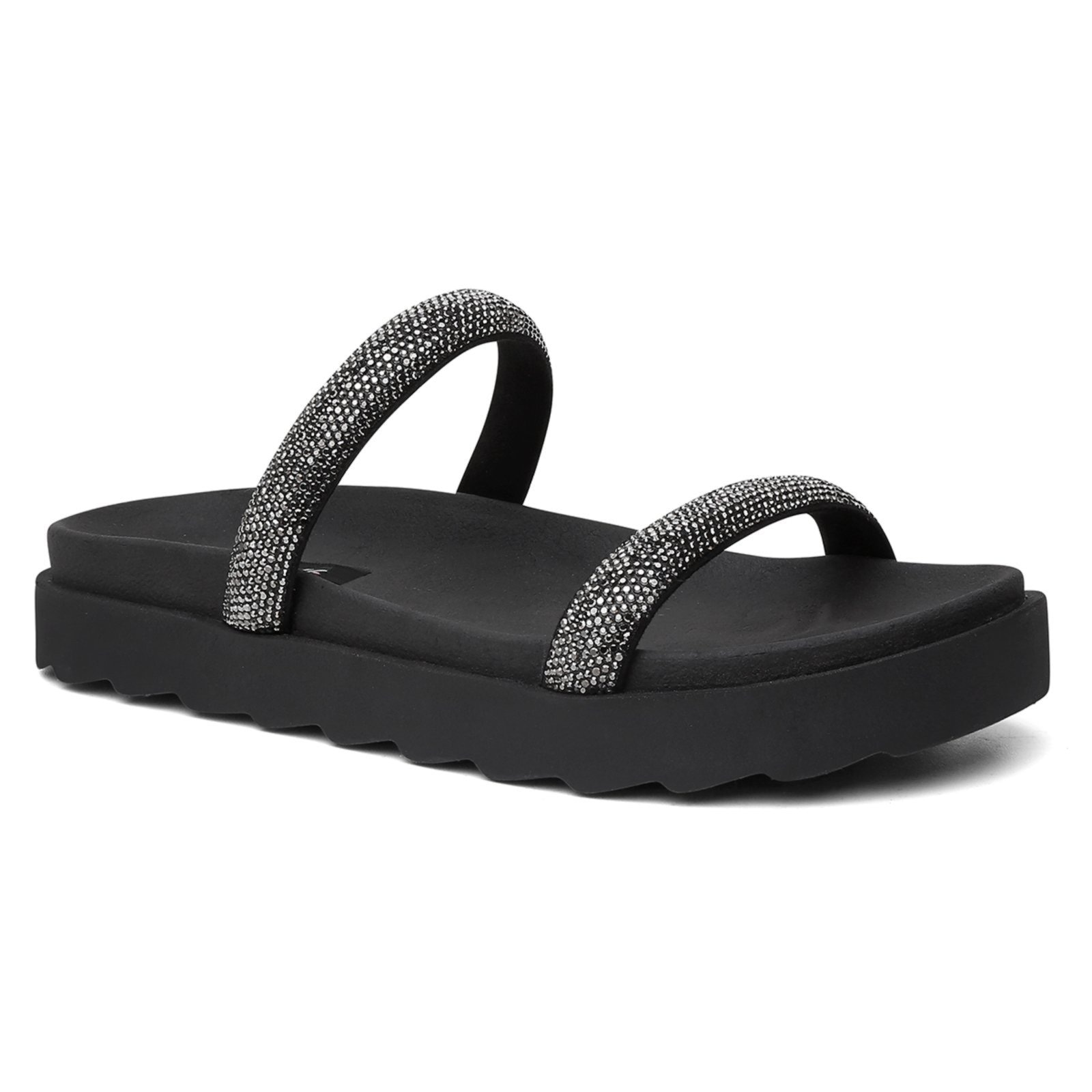 Imagem principal Sandália Papete Feminina Preta Strass Brilho Flatform Tiras Conforto USE VITTAL preto