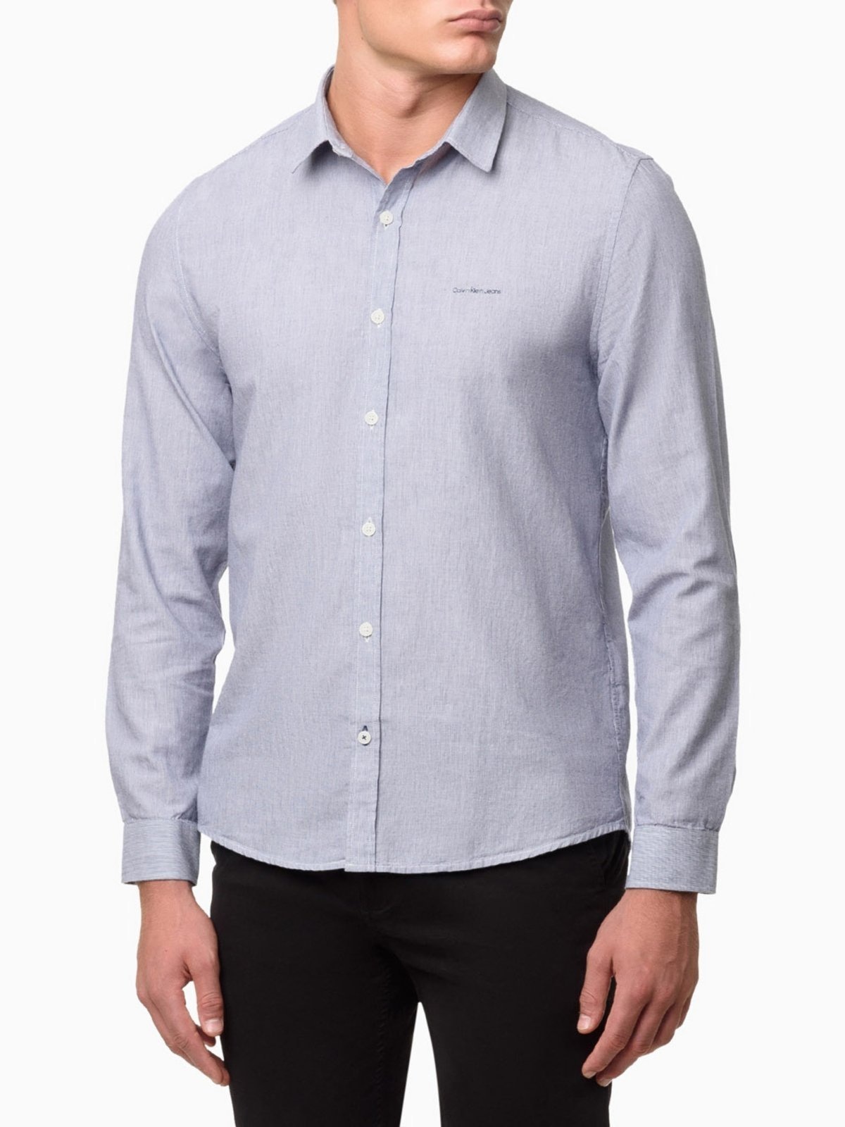 Imagem principal Camisa Manga Longa Slim Listrada Silk Logo Calvin Klein Jeans Calvin Klein Jeans azul marinho