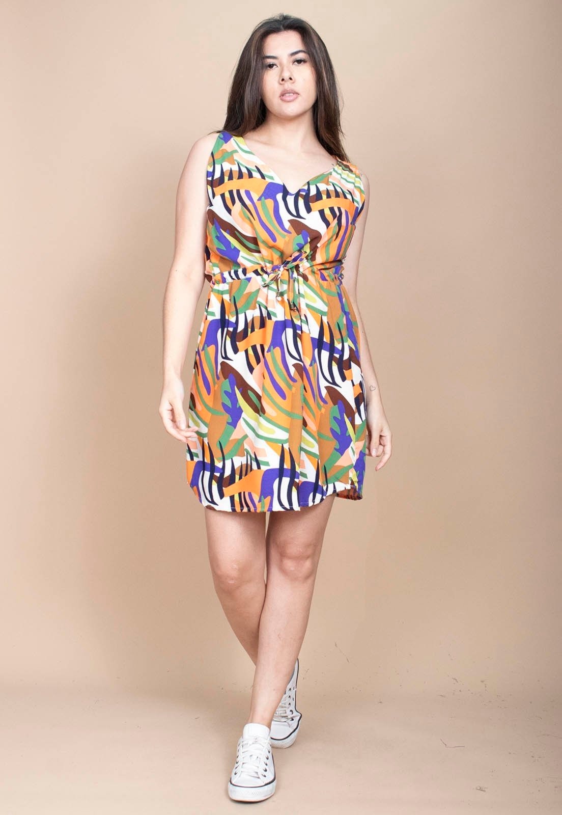 Imagem principal Vestido Cabanafree Plano Curto Estampa Cores Vibrantes Cabanafree azul/estampado/laranja/verde