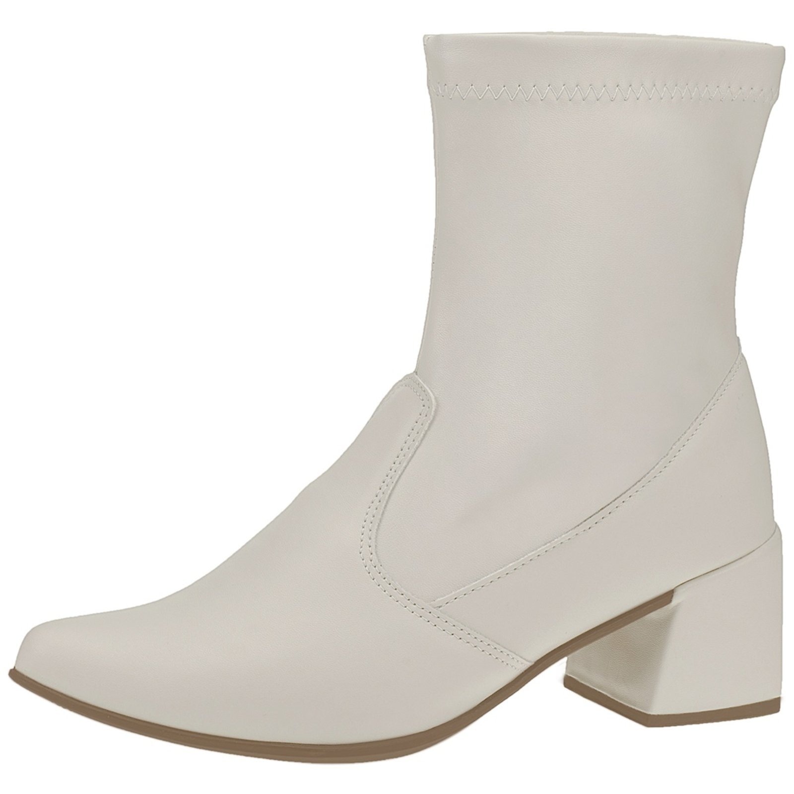 Imagem principal Bota Feminina Lóris Shoes Cano Curto com Stretch Salto Grosso e Bico Fino Moda Fashion 067 Off White LÓRIS SHOES off-white white