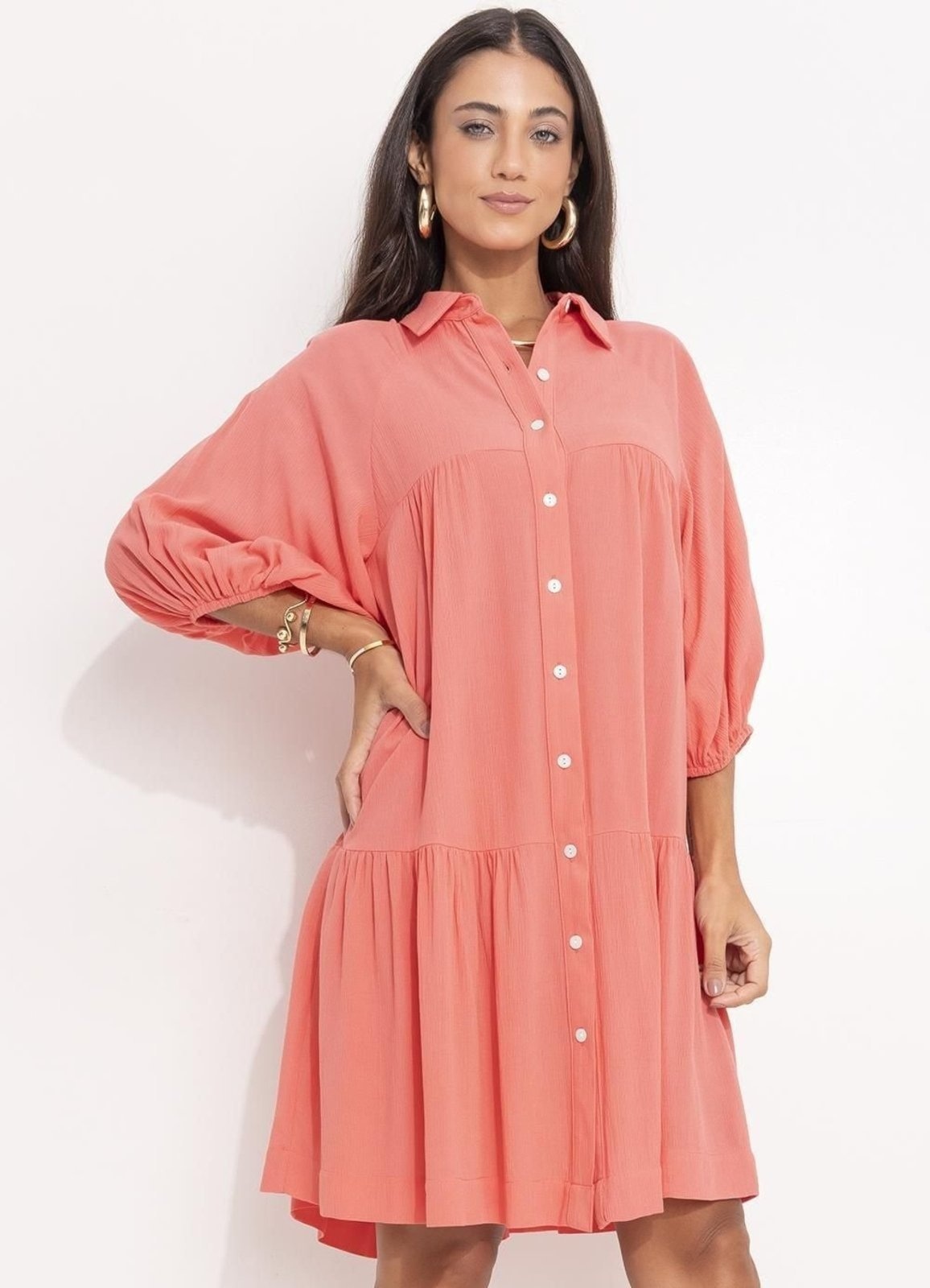 Imagem principal Vestido Feminino Salmão Em Viscose Plana Quintess rosa