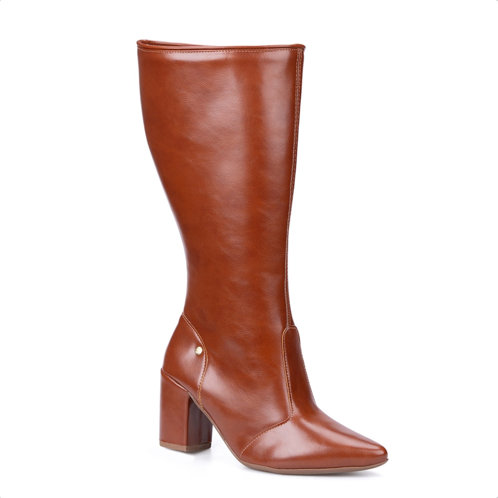 Imagem principal Bota Social Domidona Feminina Cano Alto Bico Fino Salto Alto Bloco Domidona caramelo