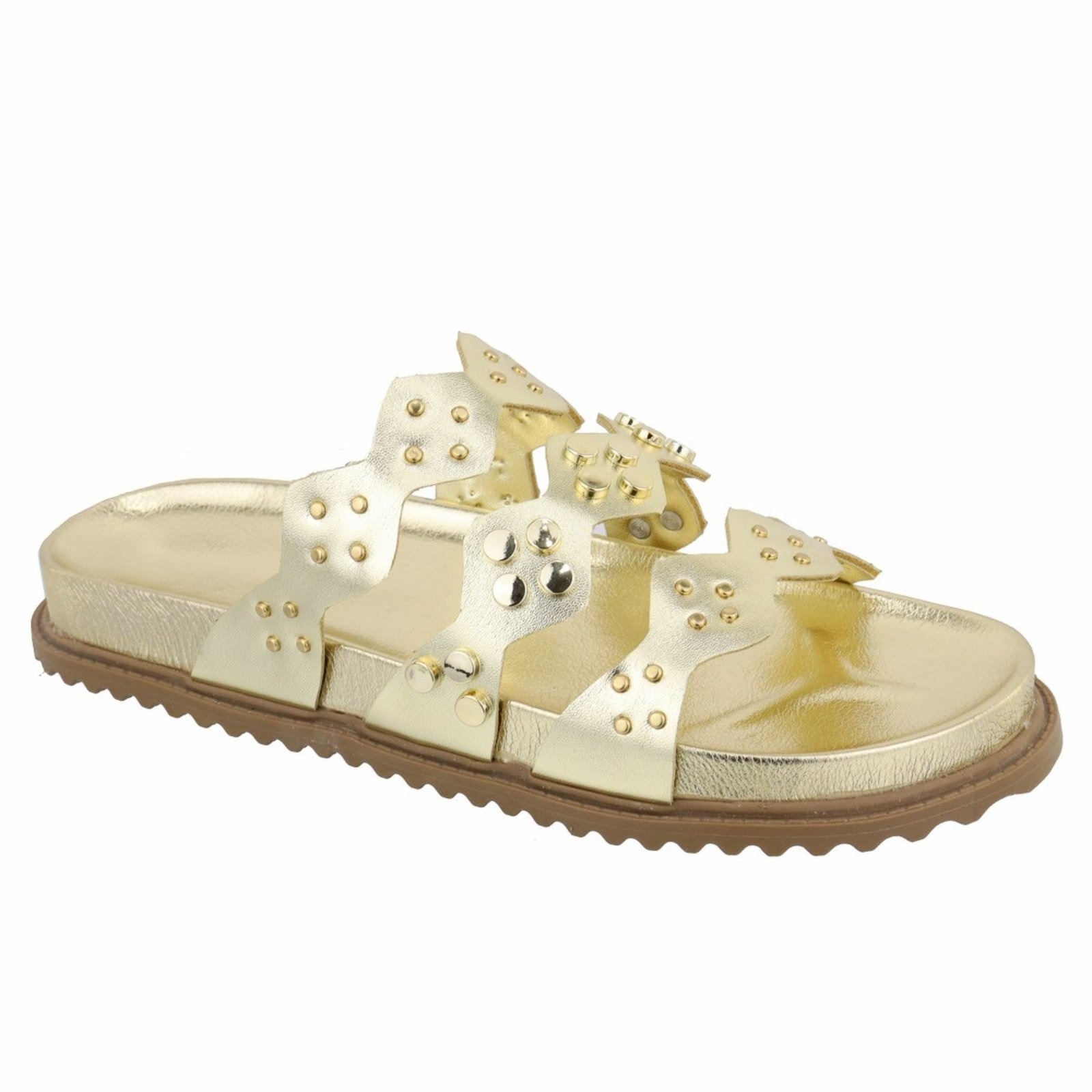 Imagem principal Sandalia Papete Rasteira Flat Feminina Ouro Light Bolinhas TELLINI STORE off-white