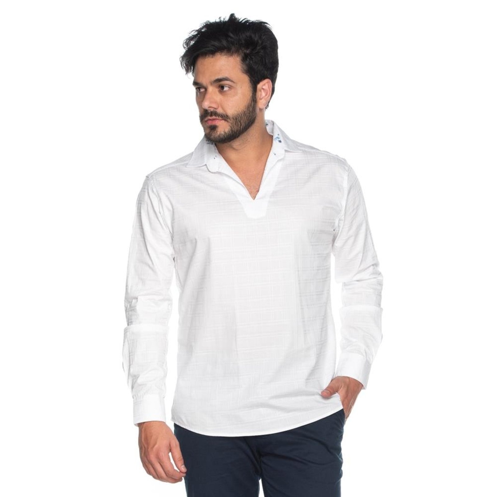 Imagem principal Bata Masculina Teodoro Algodão Trama Xadrez Casual TEODORO CAMISARIA branco