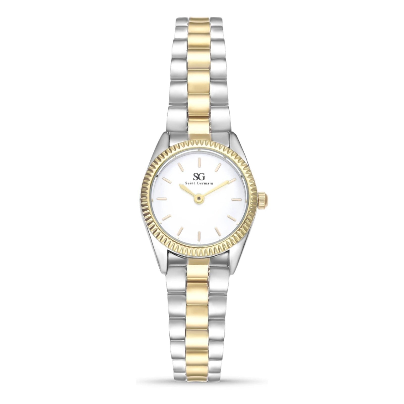 Imagem principal Relógio Feminino Saint Germain Celeste Bicolor Mini Prata e com Bisel Canelado Saint Germain Brand branco/dourado/prata celeste