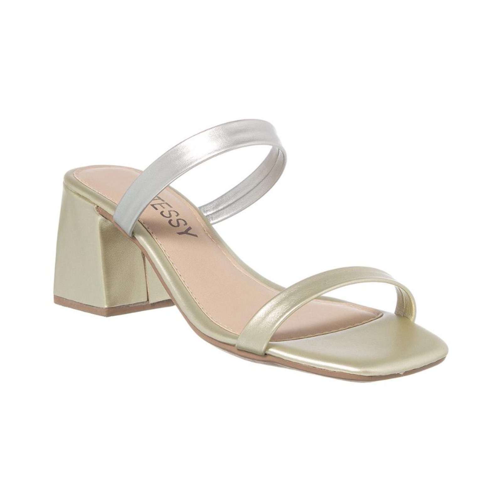 Imagem principal Tamanco Casual Feminino Sandalia Confortável Salto Grosso Metalizado e Prata Stessy Shoes dourado
