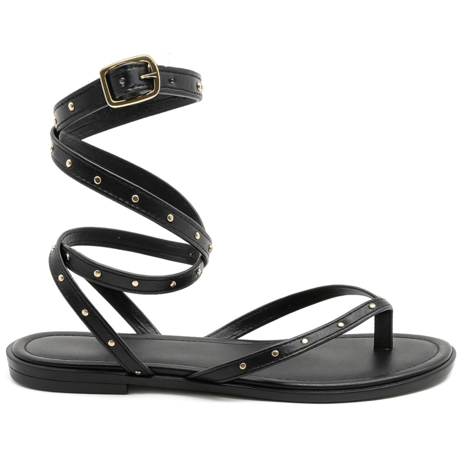 Imagem principal Rasteira de Dedo Tiras Finas Sandália de Amarrar Leve e Elegante Preta 301 Flor da Pele preto