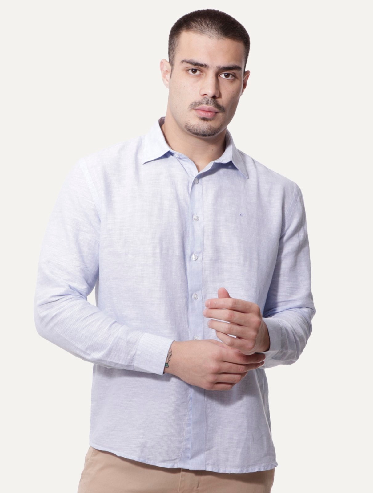 Imagem principal Camisa Ellus Masculina Linen Lighthouse Stripe Italian Classic Claro Ellus azul