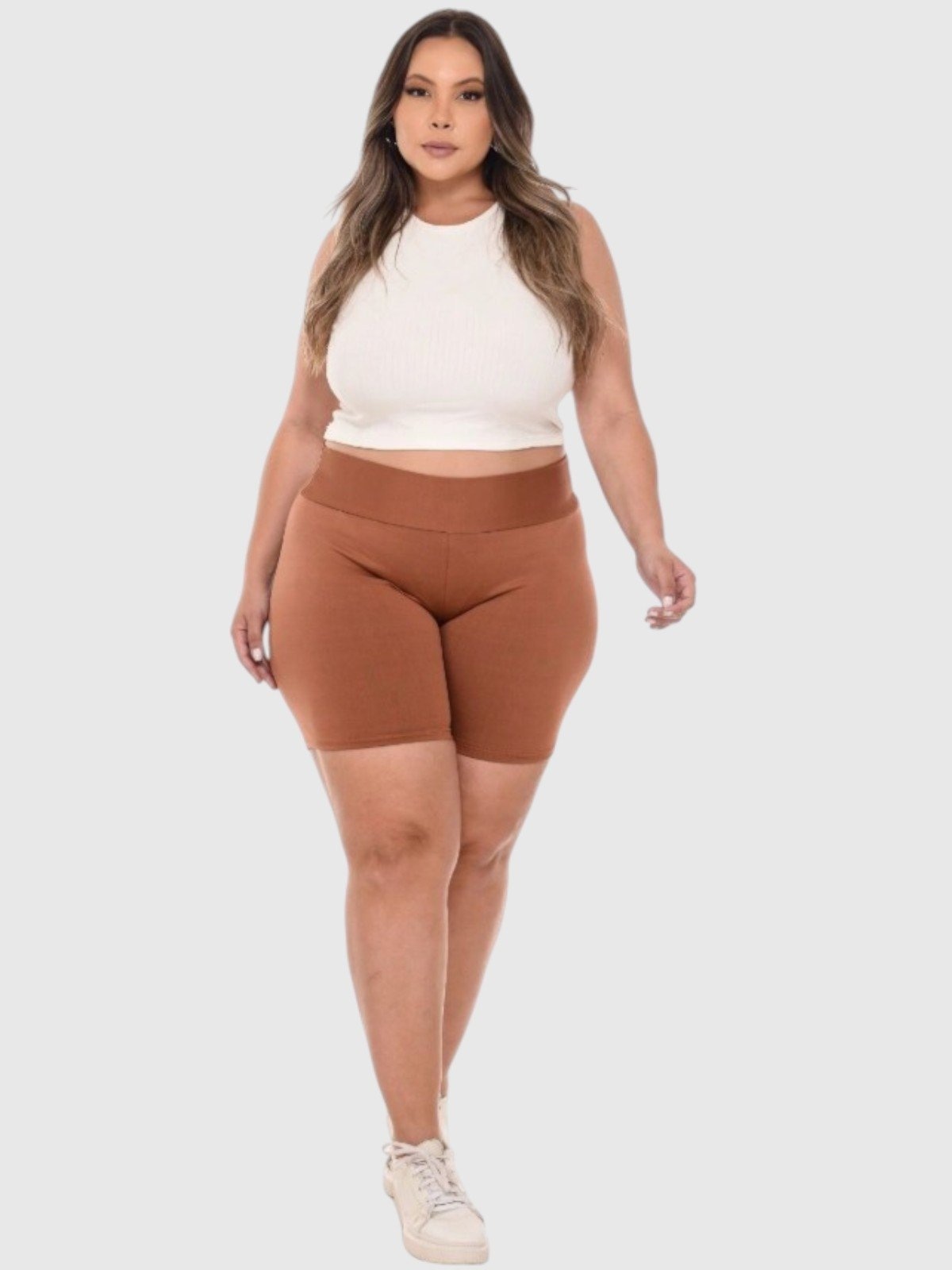 Imagem principal Short Legging D Bell Outlet Fashion Plus Size Cintura Alta Feminino Suplex Zero Transparência Terroso D BELL OUTLET FASHION marrom