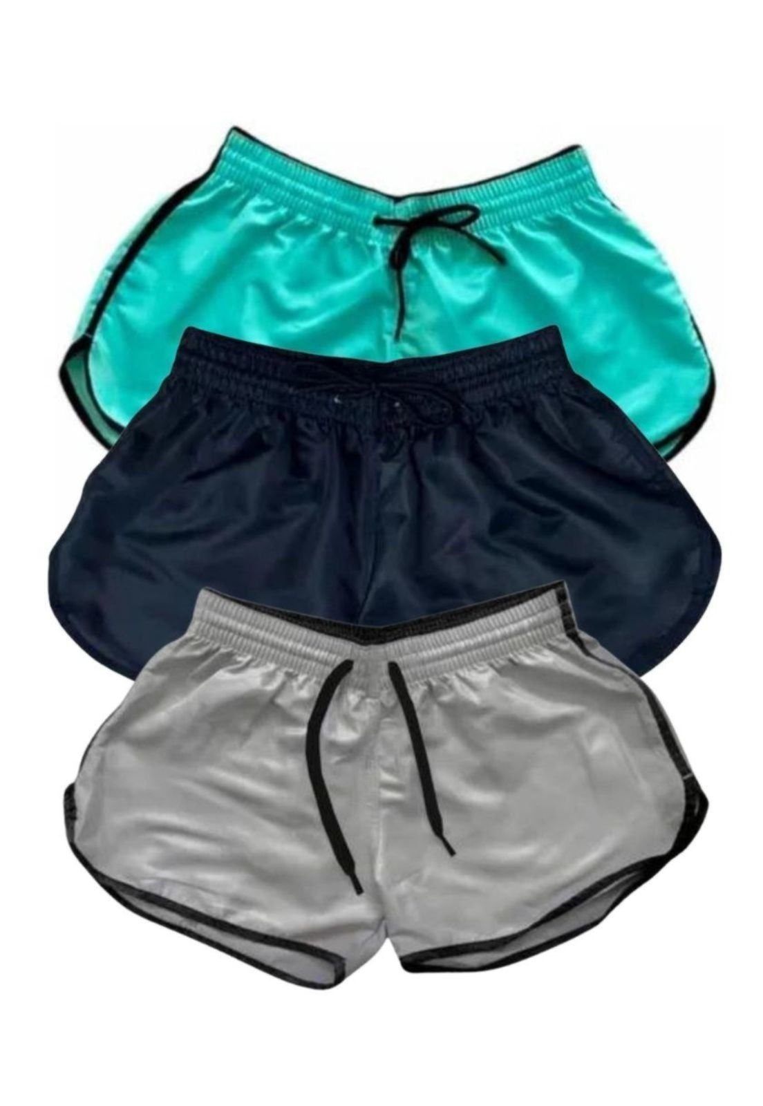 Imagem principal Kit 3 Short Tactel Liso Feminino Moda Praia Bermudinha Verão Várias Cores Relaxado multicolorido