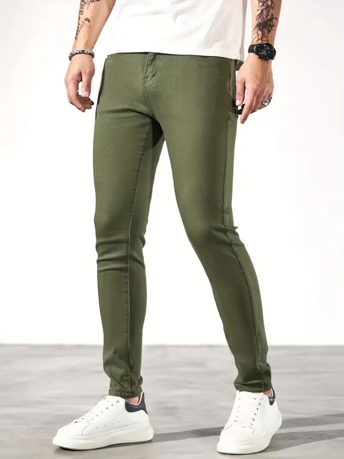 Imagem principal Calça Sarja Masculina Kovali Com Elastano Casual Premium Confortável Bolso-Faca KOVALI FASHION STORE verde/verde militar verde