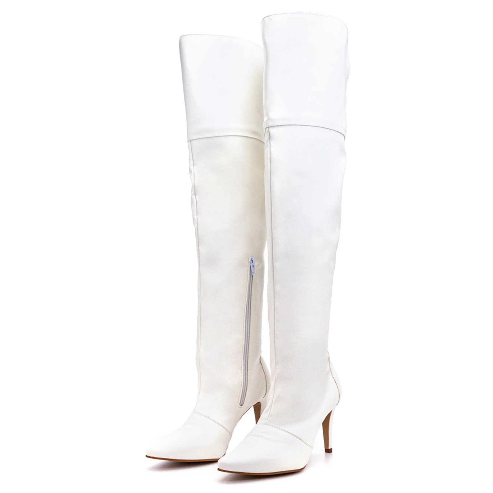 Imagem principal Bota Over Feminina Acima Do Joelho Cano Alto Salto Fino 1716 Napa Branca Flor da Pele branco