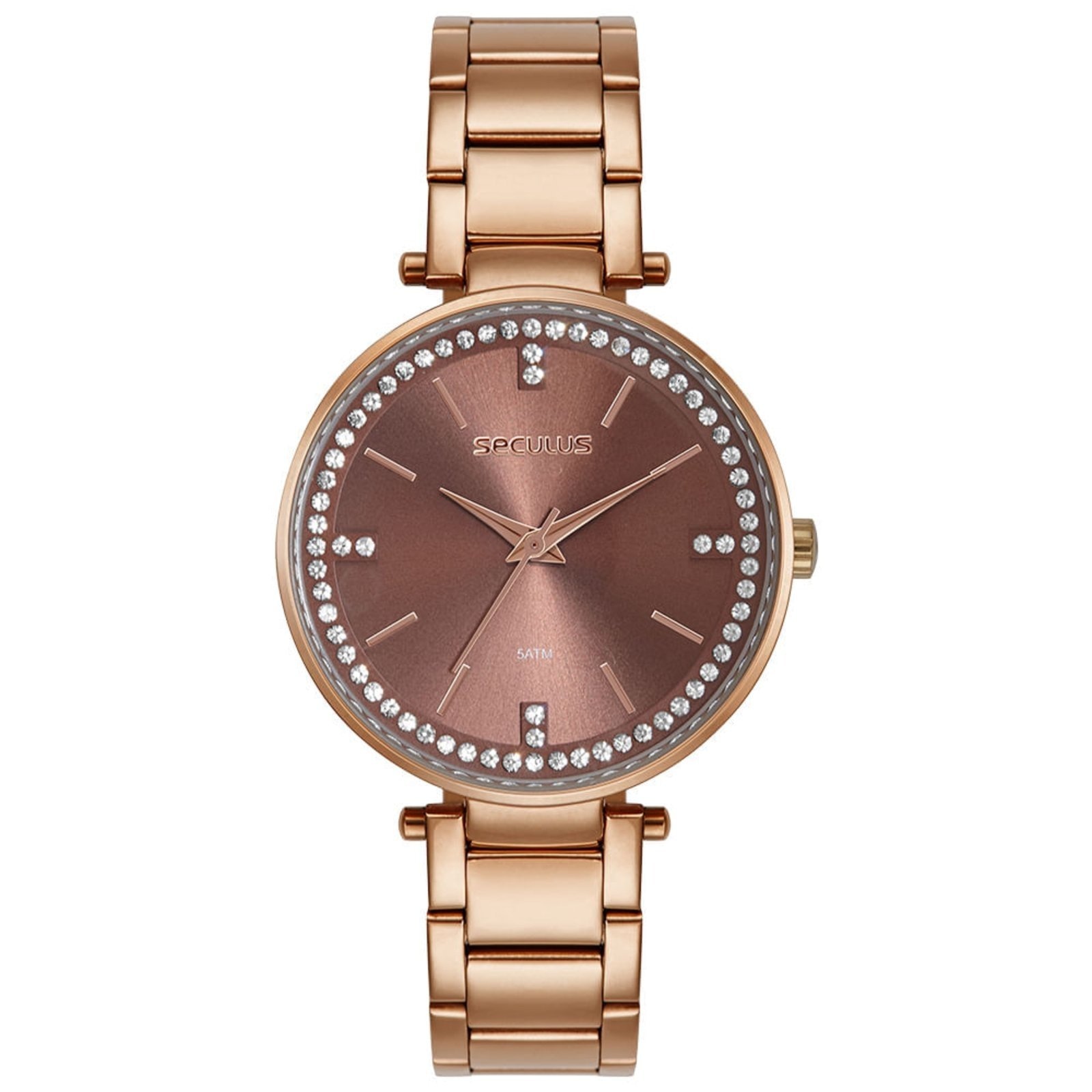 Imagem principal Relógio Feminino Analógico Cristais Visor Amplo Marron Seculus rosa marron
