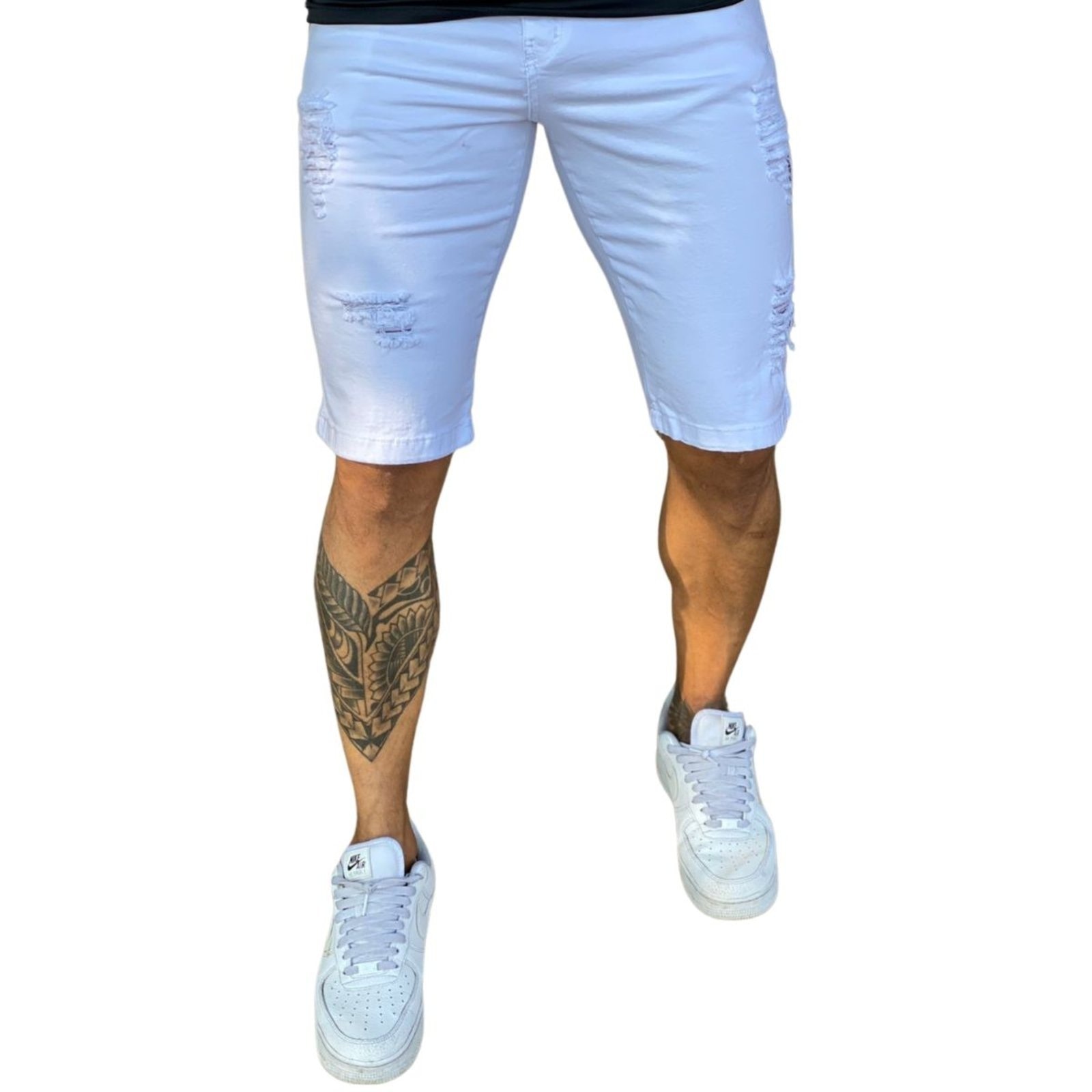 Imagem principal Bermuda Moda Masculina Com Rasgo Collor Branca Jeans Loka branco