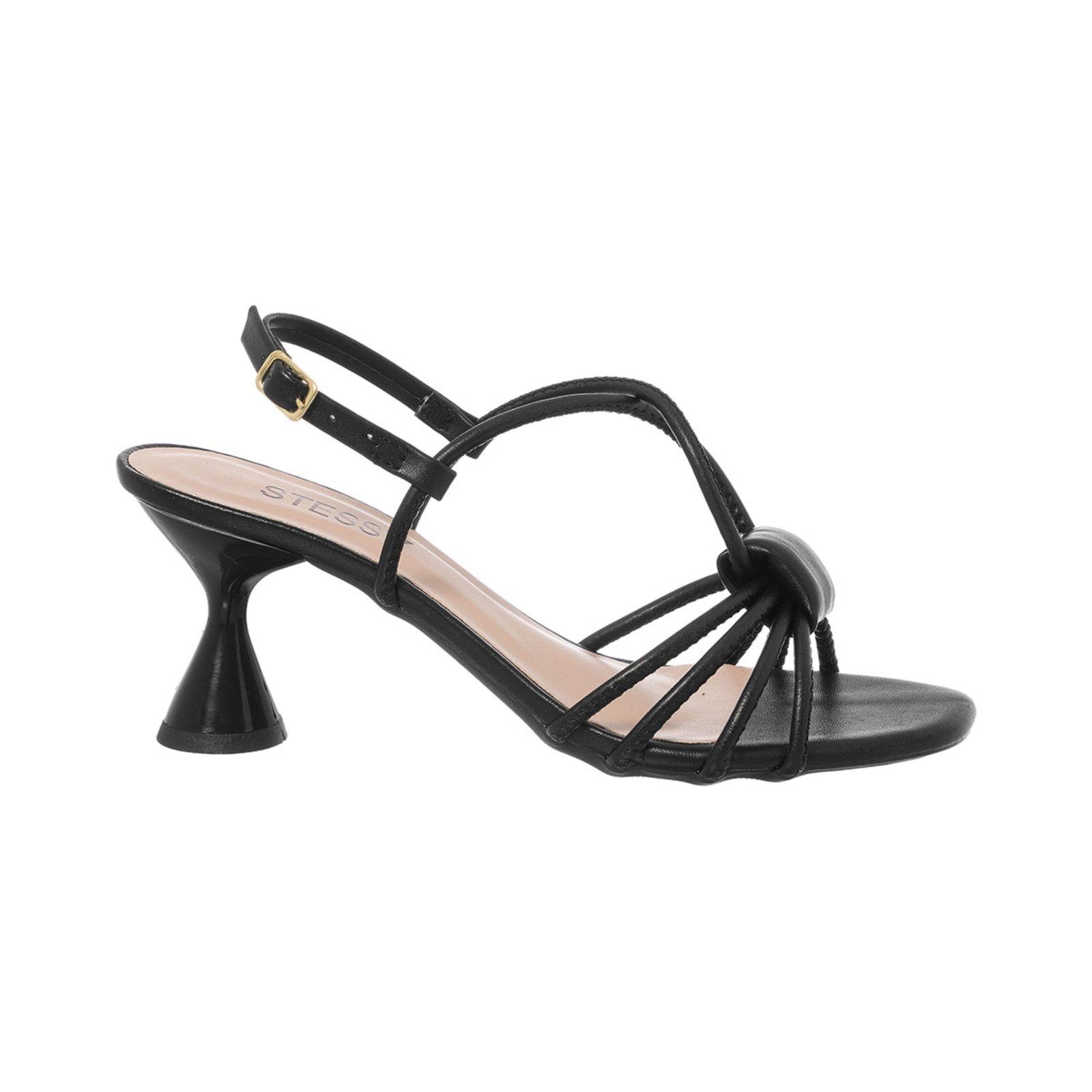 Imagem principal Sandália Feminina Stessy Saltinho Taça Baixo Confort Plus Amarração Luxo Preta Stessy Shoes prata