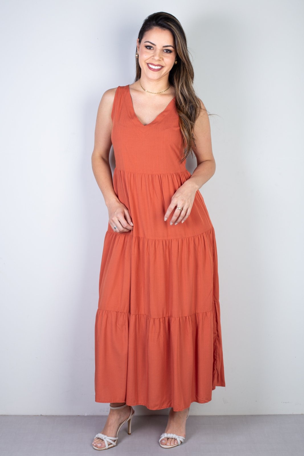 Imagem principal Vestido Enluaze Midi Regata Babados 51290 - Terracota Enluaze coral