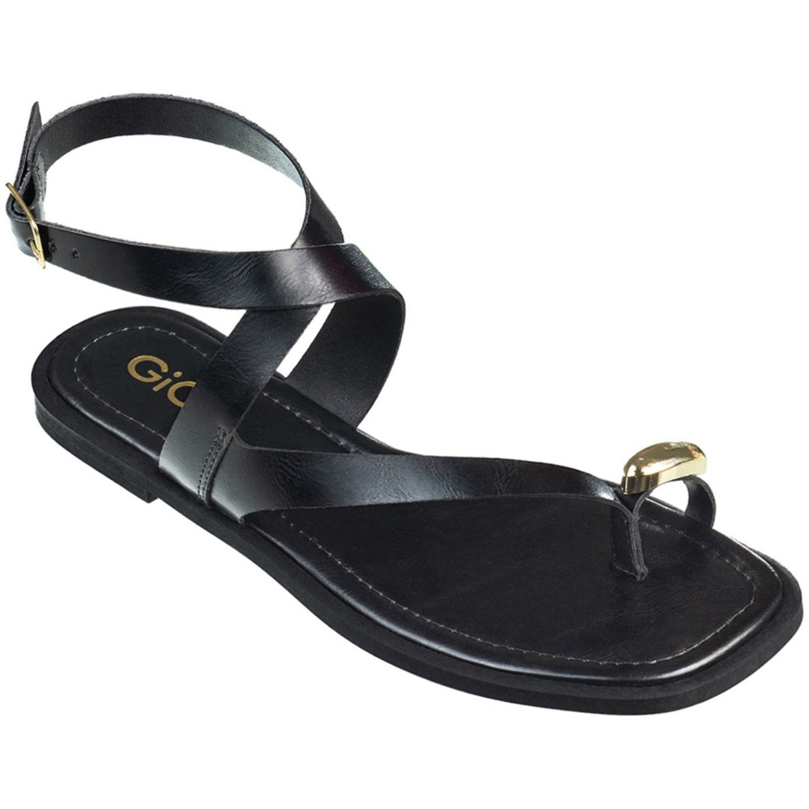 Imagem principal Sandália Rasteira Feminina GiGiL Tiras Cruzadas Detalhe Metalizado Ring ToePreto Gigil preto