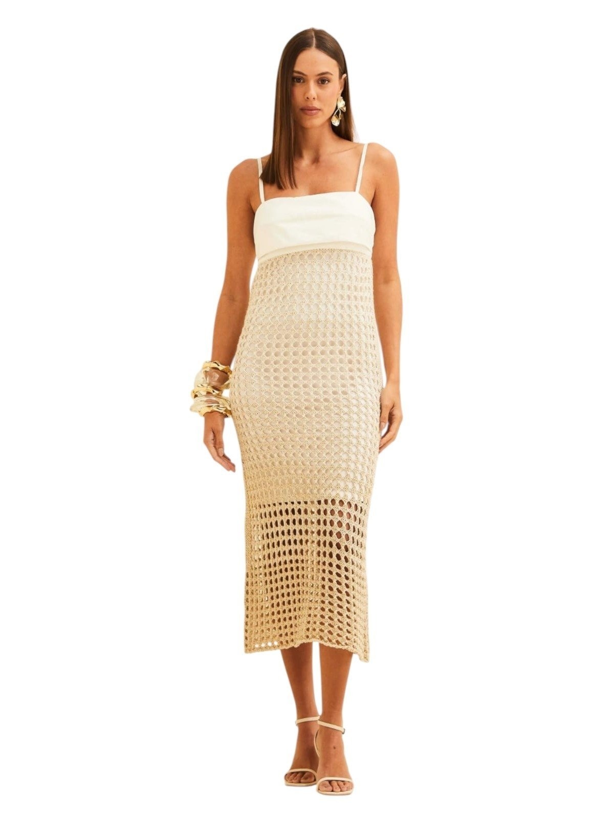 Imagem principal Vestido Forum Detalhe Croche Offwhite com fios Dourados e Linho Forum off-white offwhite