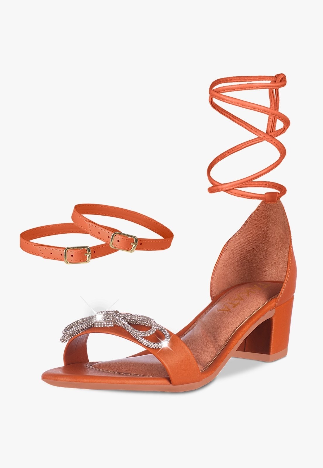 Imagem principal Sandália Feminina Tira Salto Quadrado Grosso Baixo Laço Cristal Confortável Sapato Festa TAKATA BY RAFAEL TAKATA caramelo