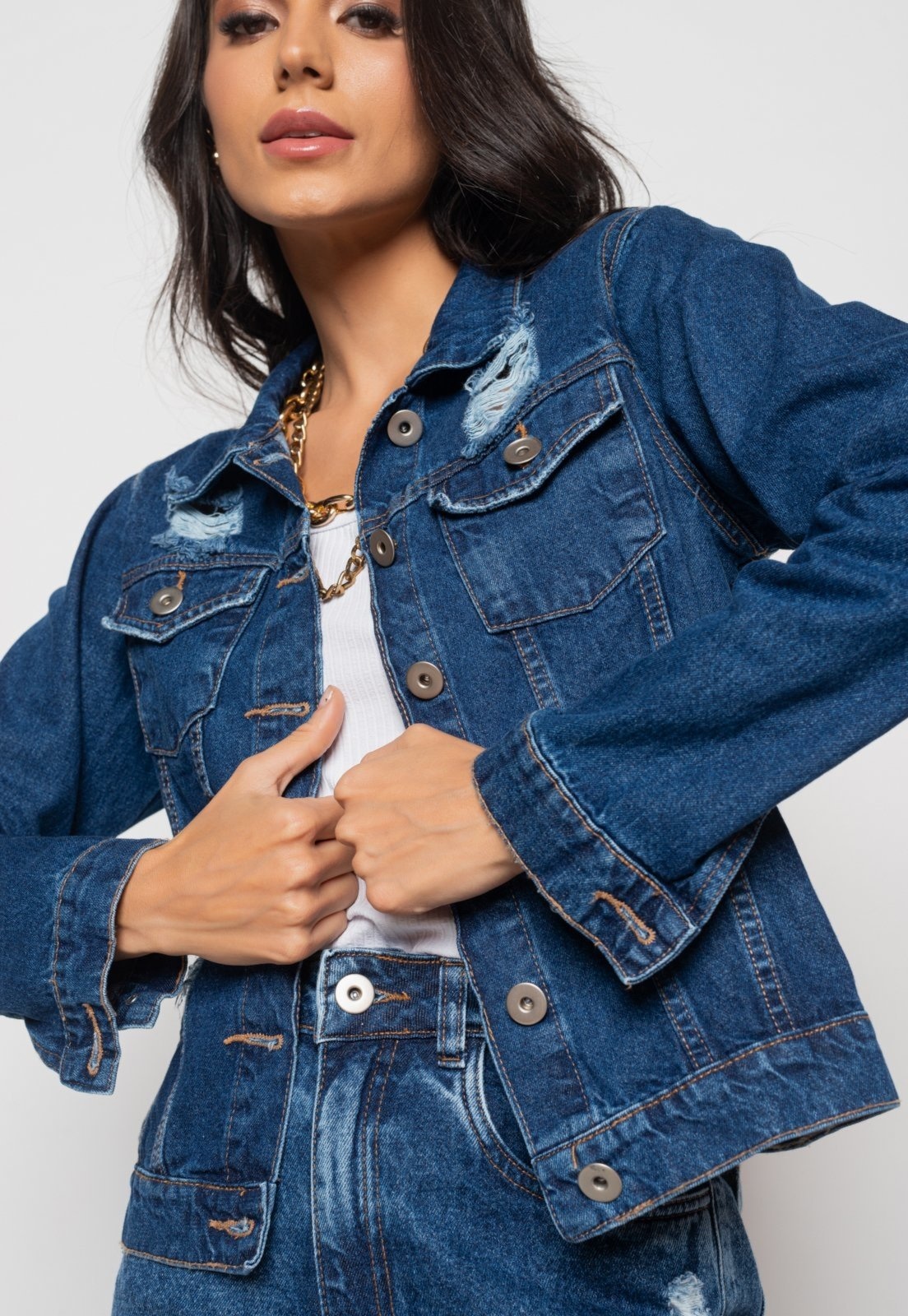 Imagem principal Jaqueta Jeans Escura Com Rasgos Salvatore Fashion azul
