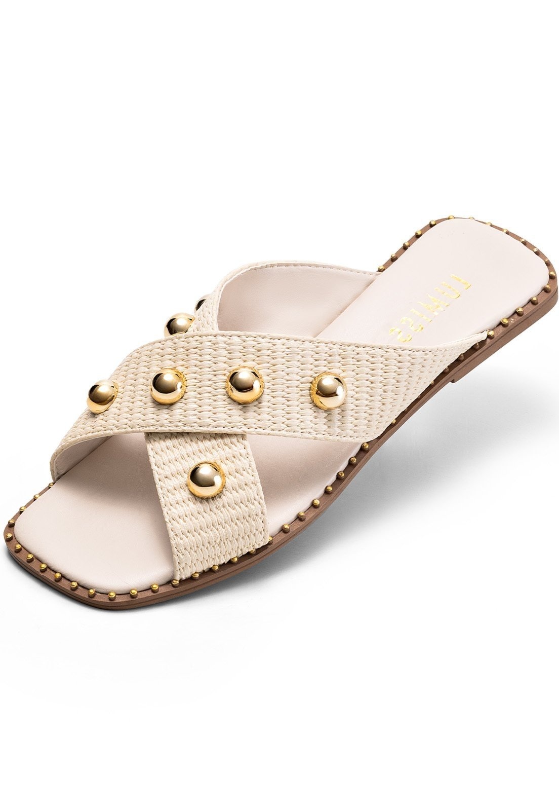 Imagem principal Sandália Rasteira Feminina Lumiss Confortável Juta Esfera Bico Quadrado Off White LUMISS off-white white