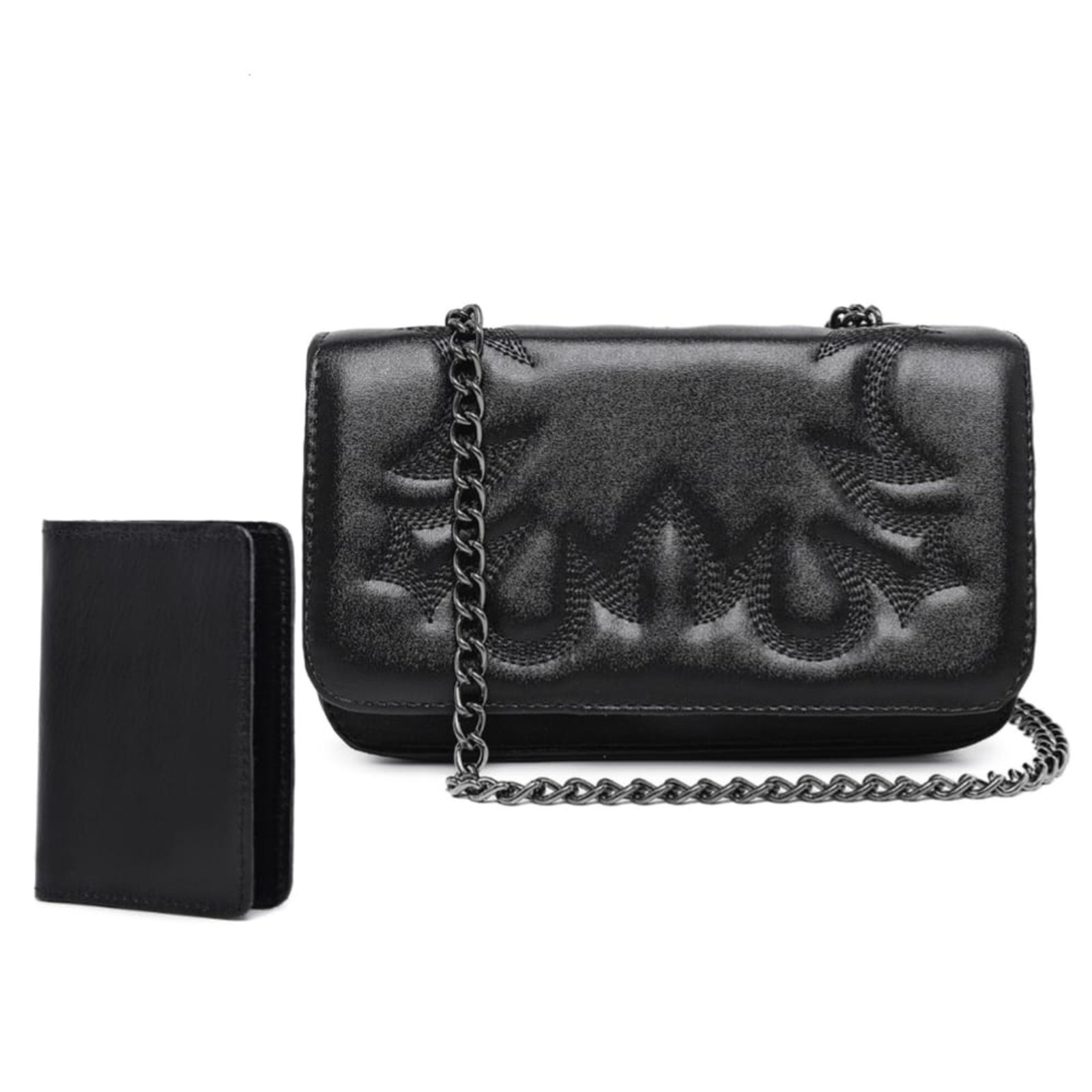 Imagem principal Bolsa Country Feminina Pequena Preta Alça De Corrente Ombro Tiracolo Bordada Clutch E Carteira CARMELO SHOES preto