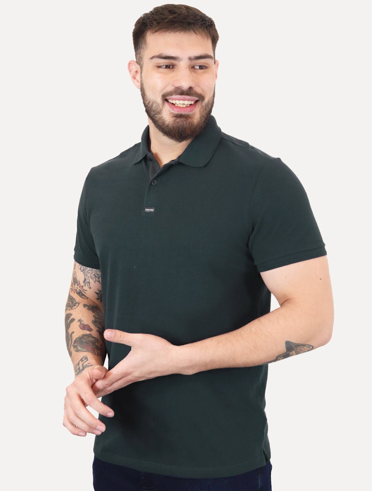 Imagem principal Polo Calvin Klein Masculina Piquet Slim Center Rubber Premium Petróleo Calvin Klein azul