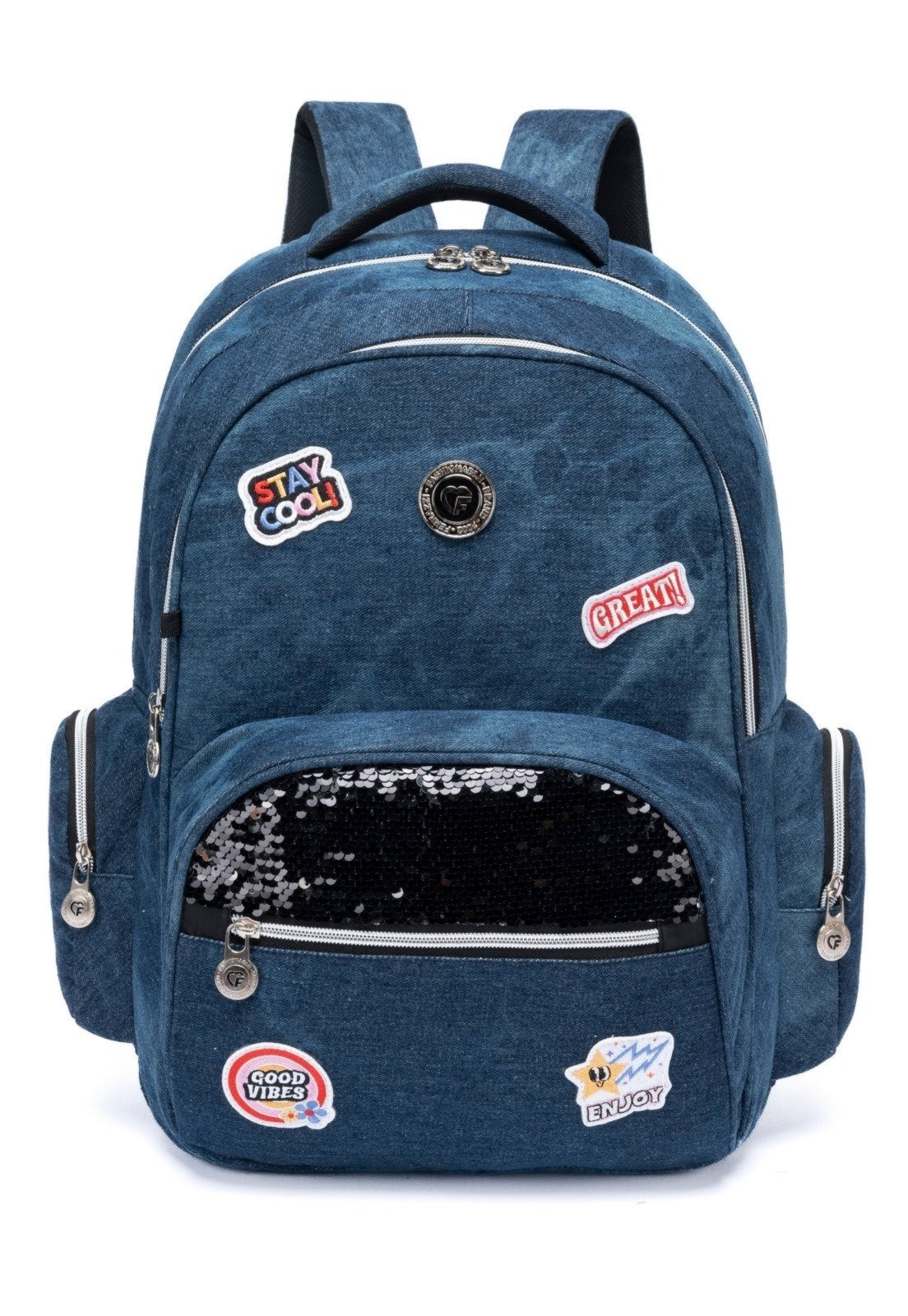 Imagem principal Mochila Reforçada Bolsa Juvenil Feminina Escolar Uso Diário Ferrazzi jeans