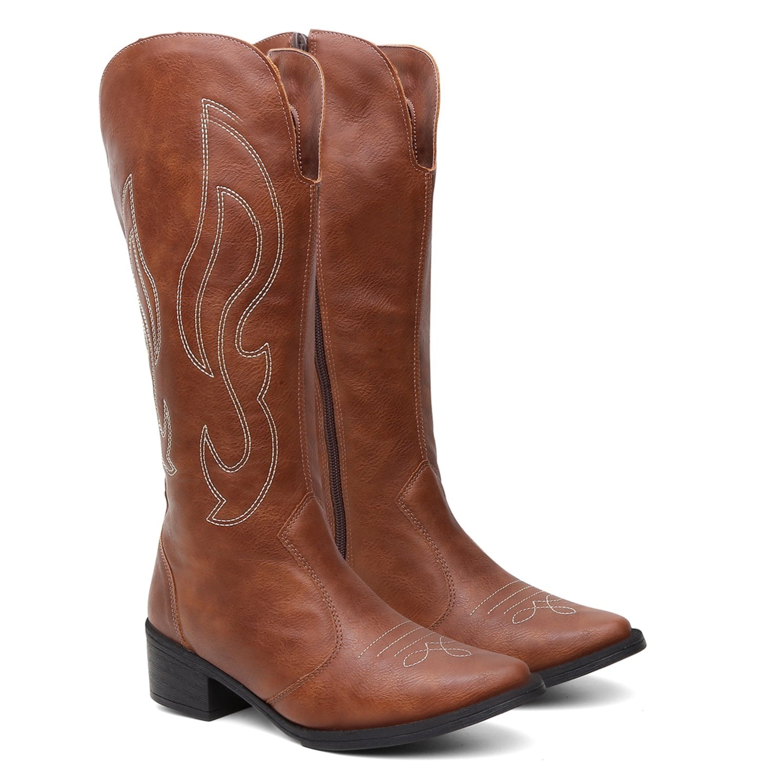 Imagem principal Bota Feminina Western Texana Salto Baixo Bico Fino Santa Rosa caramelo