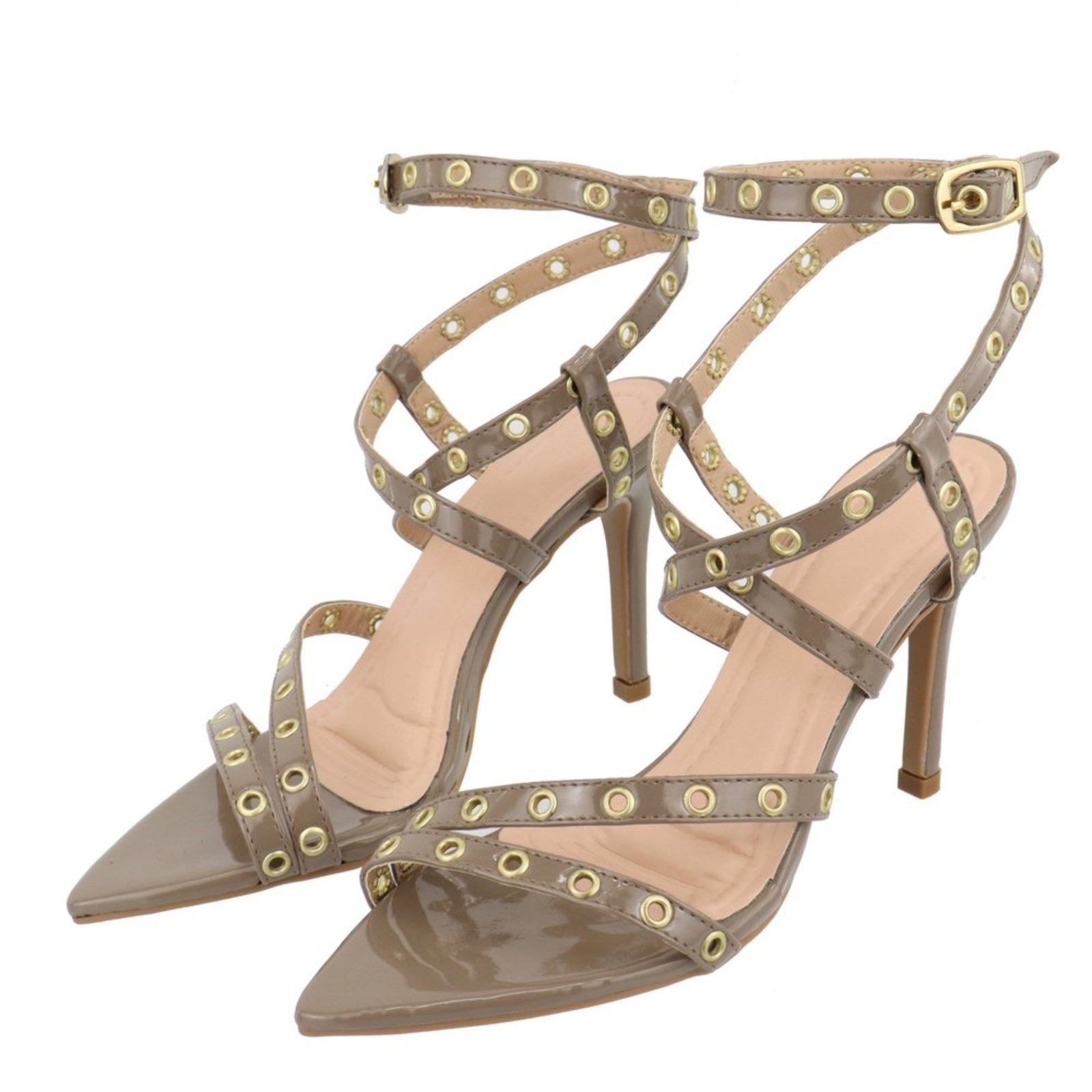 Imagem principal Sandália Feminina Salto E Bico Fino 6019 Napa Taupe Taupe claro Flor da Pele marrom