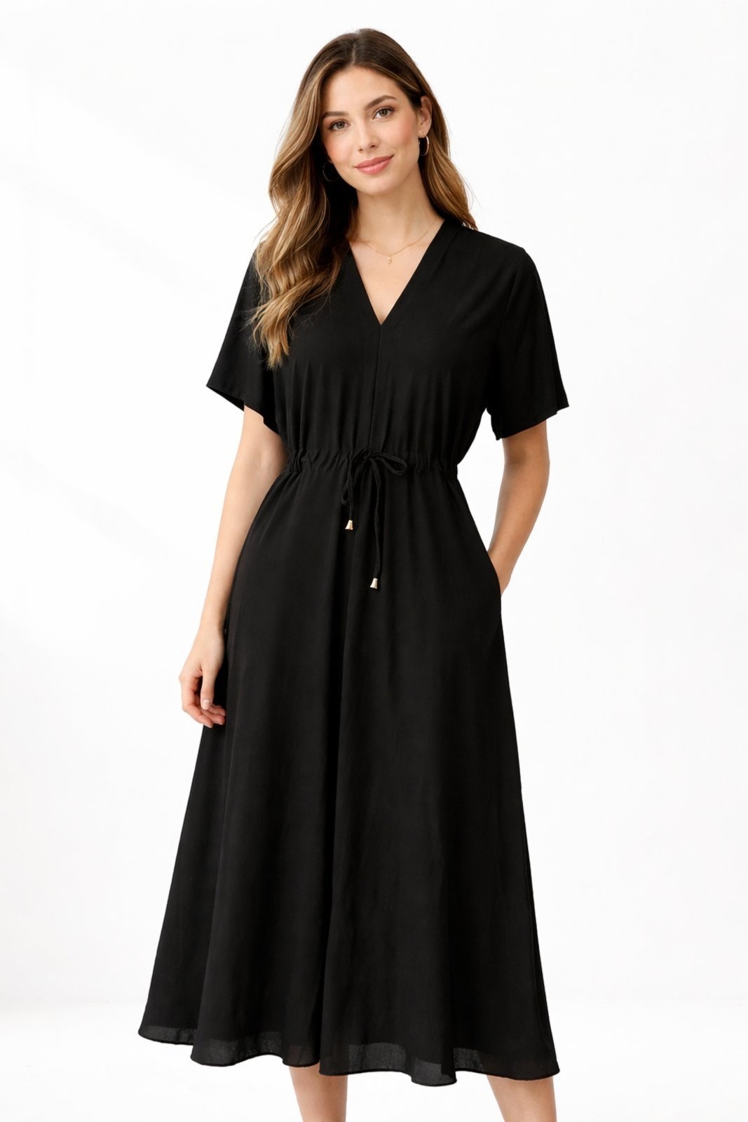Imagem principal Vestido Midi em Malha Crepe com Ajuste na Cintura Summer Body preto