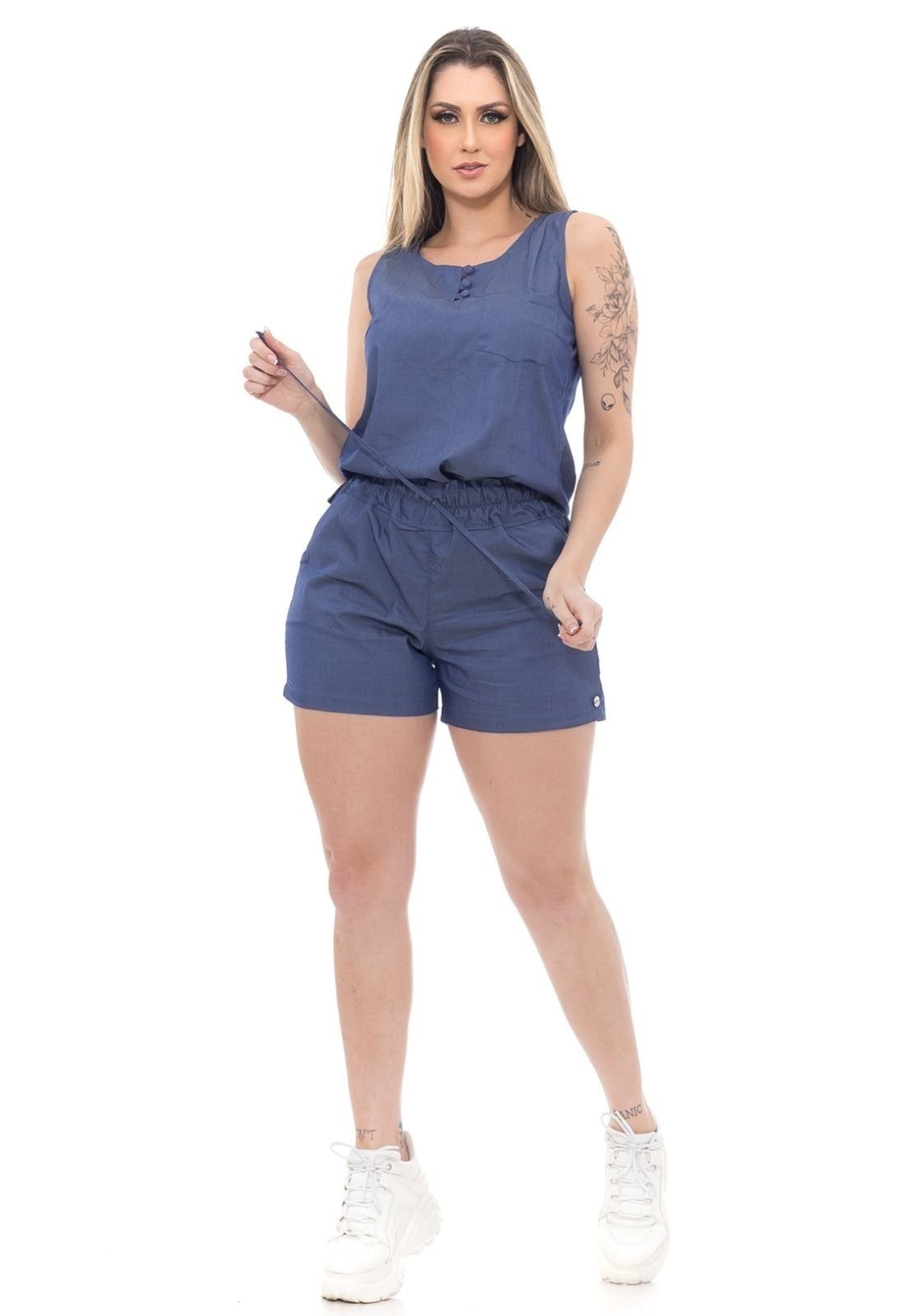 Imagem principal Conjunto Feminino Comfort Blue Blusa e Short Tencel Premium Cintura com elástico e ajuste Cordão - Azul Docce Mulher azul blue