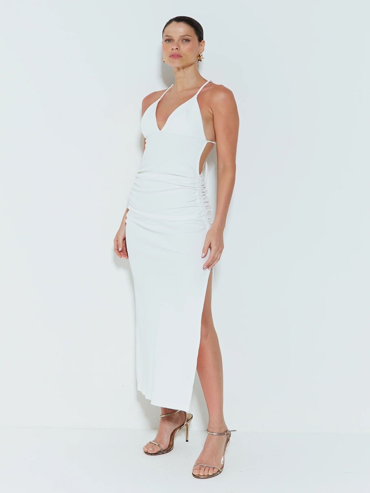 Imagem principal Vestido Longo Zen Com Franzido Lateral E Amarracao Costas Off White ZEN branco white