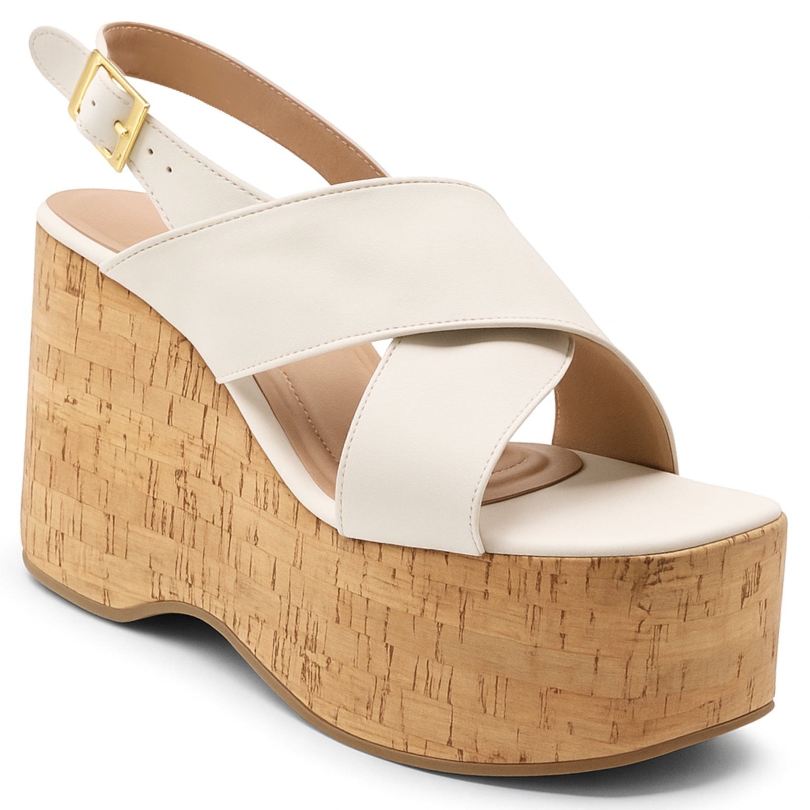 Imagem principal Sandália Anabela Feminina Plataforma Cortiça Tendência Verão Off White 182175 Sete Sales off-white white