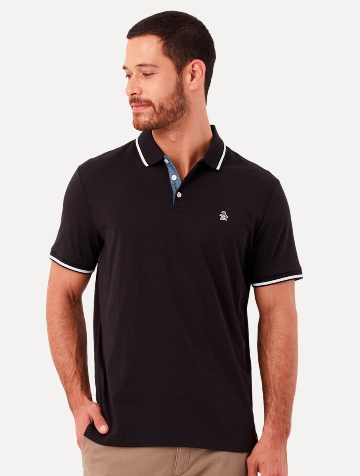 Imagem principal Polo Original Penguin Masculina Malha Jersey Lisa Frisos Preta Original Penguin preto