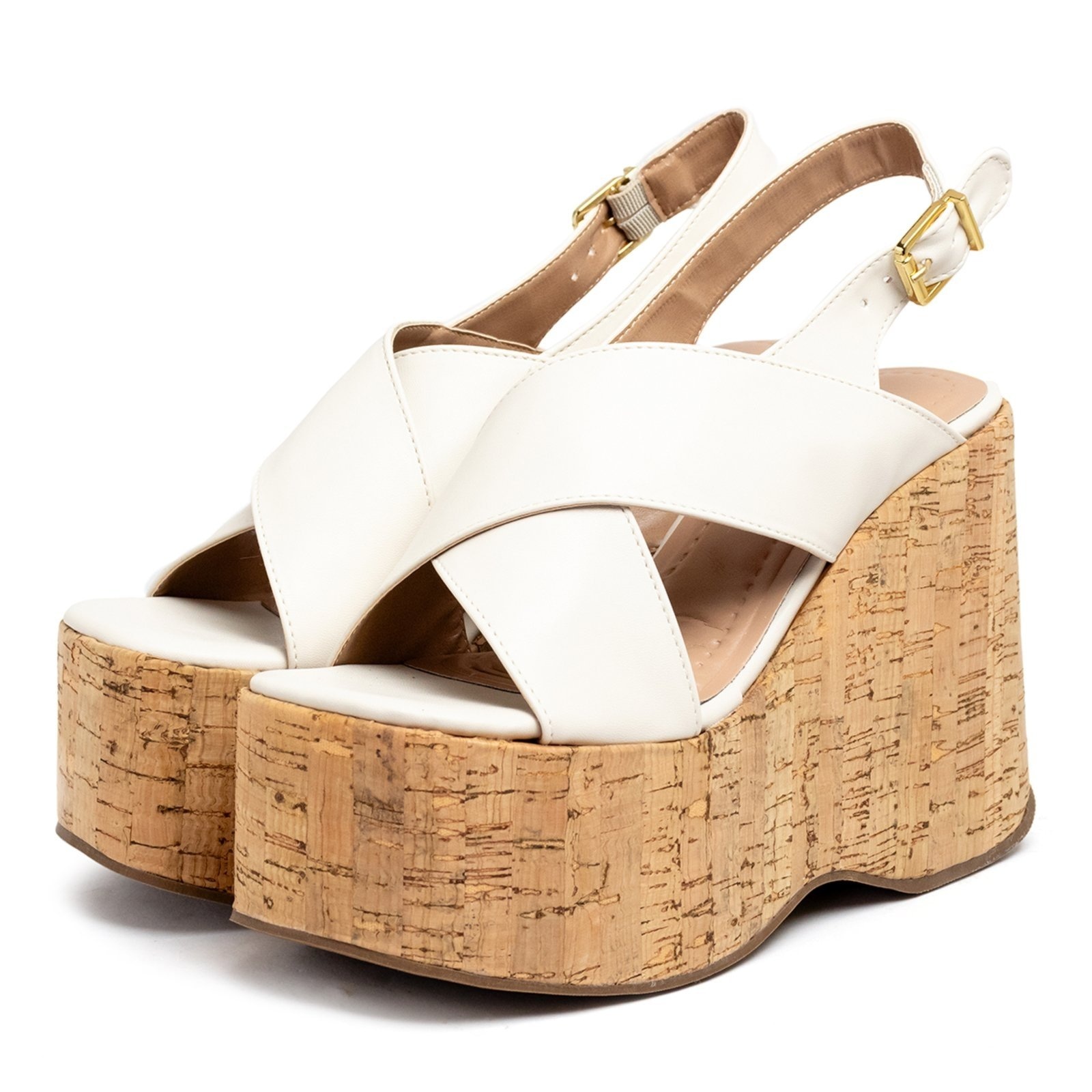 Imagem principal Sandália Feminino Anabela Plataforma Cortiça 182175 Off White Flor da Pele off-white white