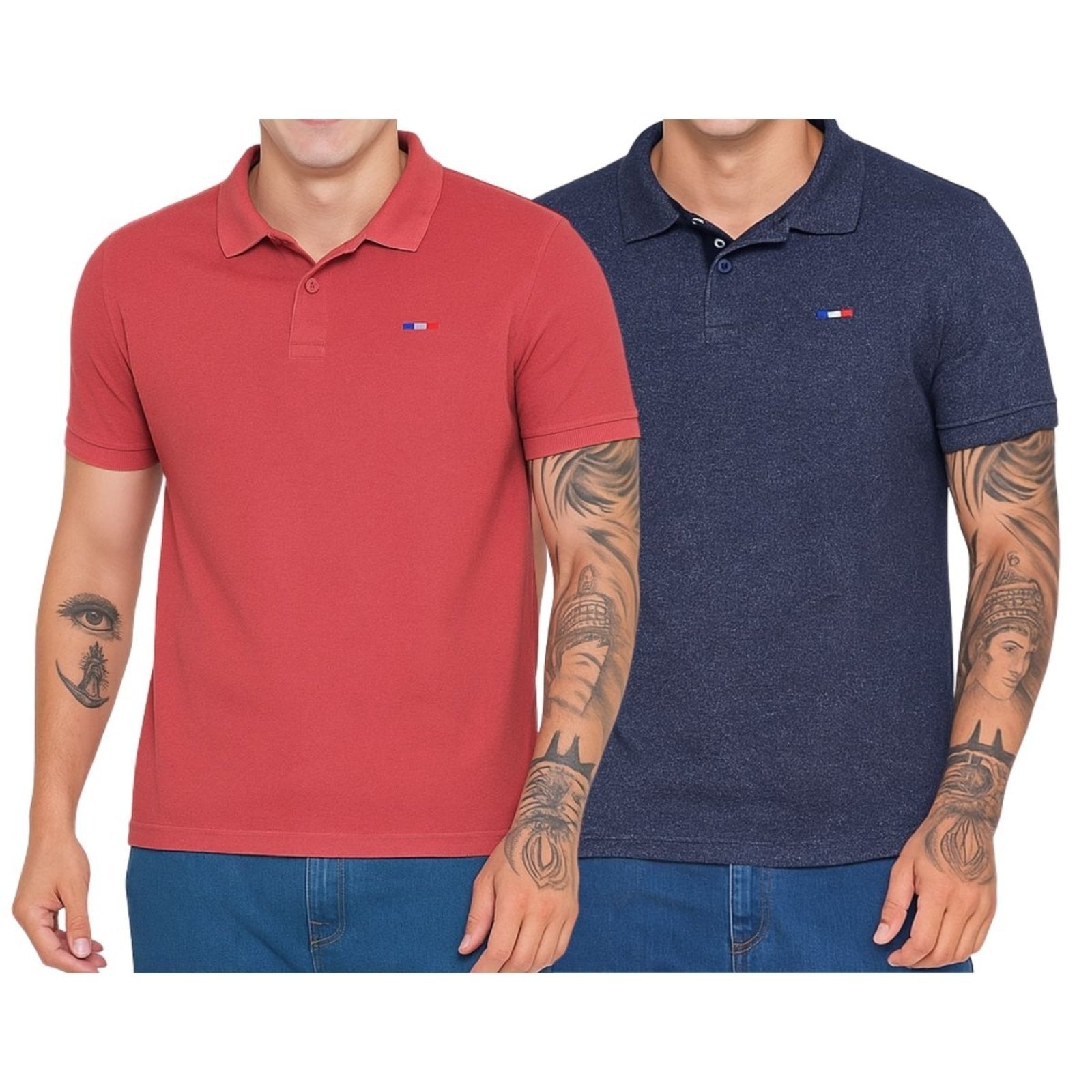 Imagem principal Kit 2 Polos Masculina Básicas FMF e Azul Jeans Piquet no Estilo Tommy Bordado França FMF coral