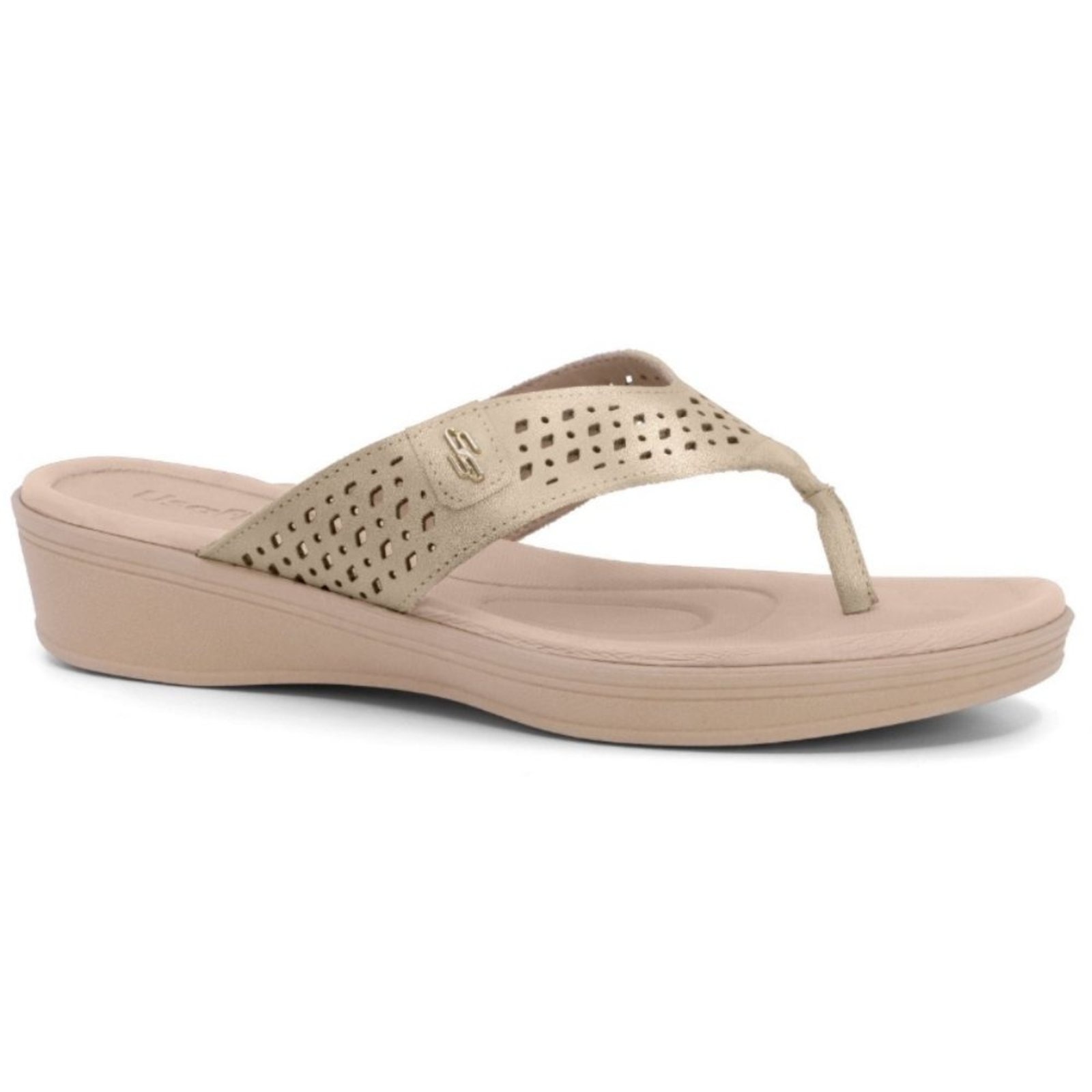 Imagem principal Chinelo Feminino Anabela Couro Ouro Light Usaflex UD04001 Usaflex dourado