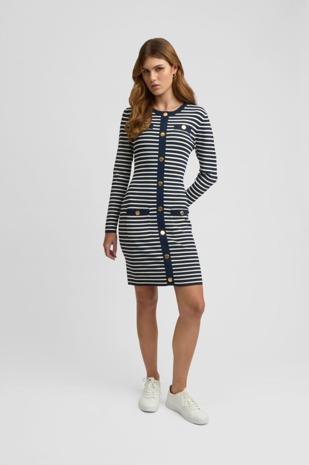 Imagem principal Vestido Curto Listrado Com Botões Jf482obfjg409 Michael Kors azul