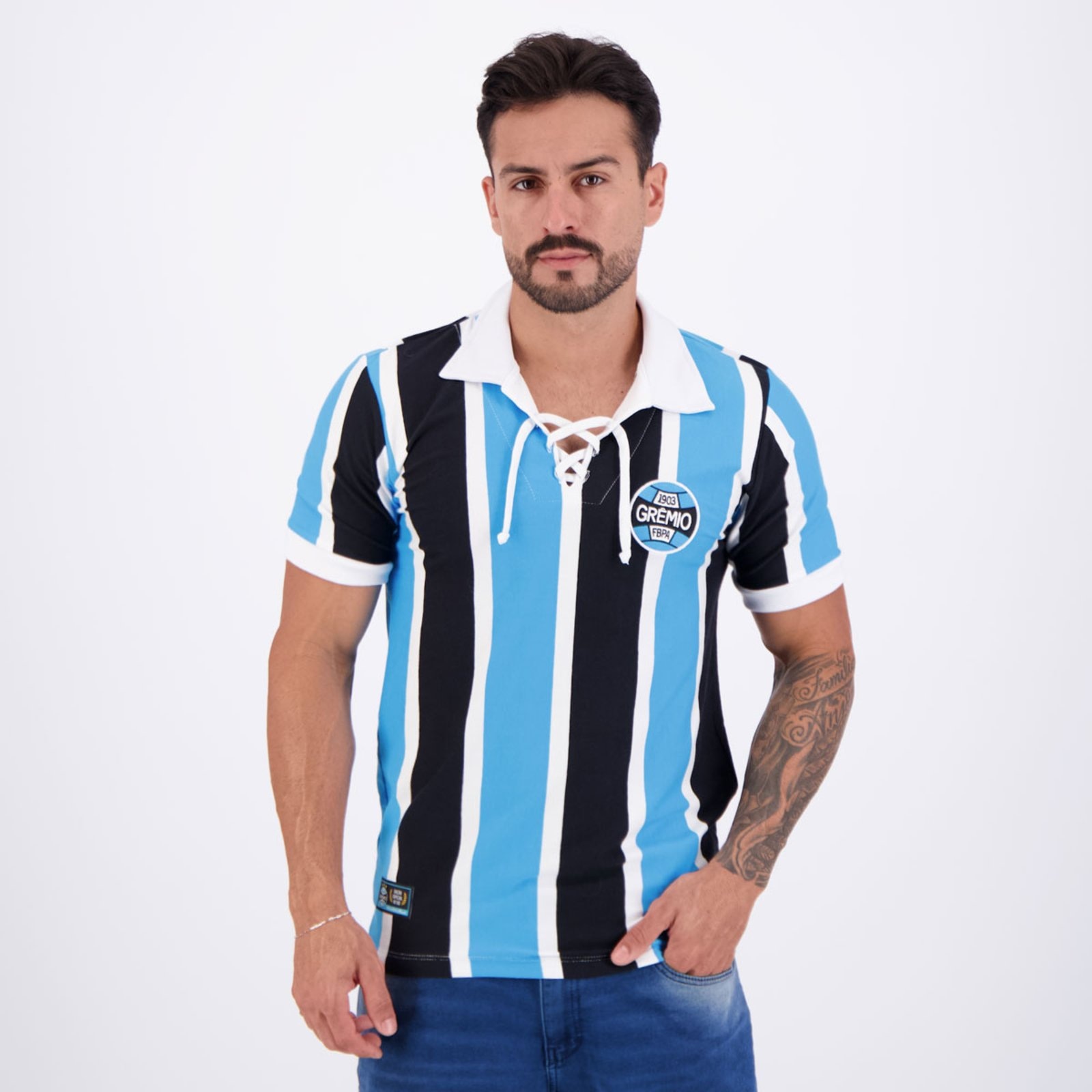 Imagem principal Camisa Grêmio Retrô Cordinha Listrada Retrômania azul