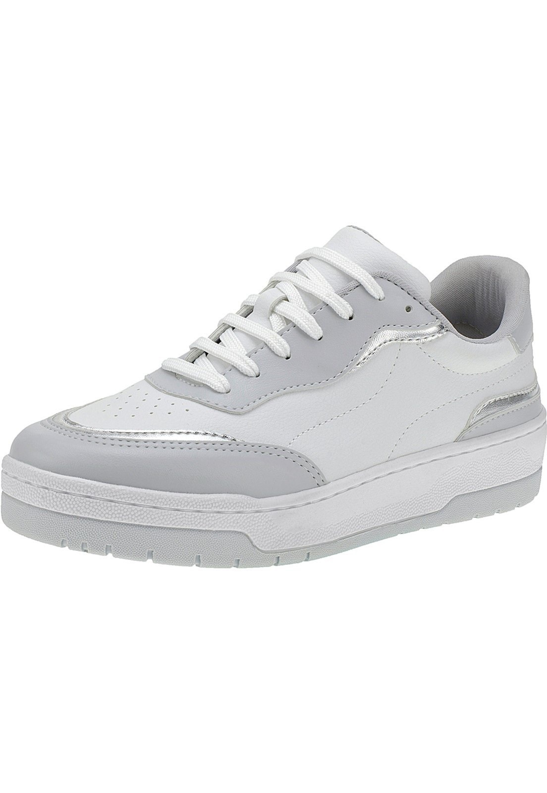 Imagem principal Tênis Lóris Shoes Feminino Casual com Detalhes Metalizado Fitness Dia a Dia Academia Confortável Plataforma 26060 Prata LÓRIS SHOES branco