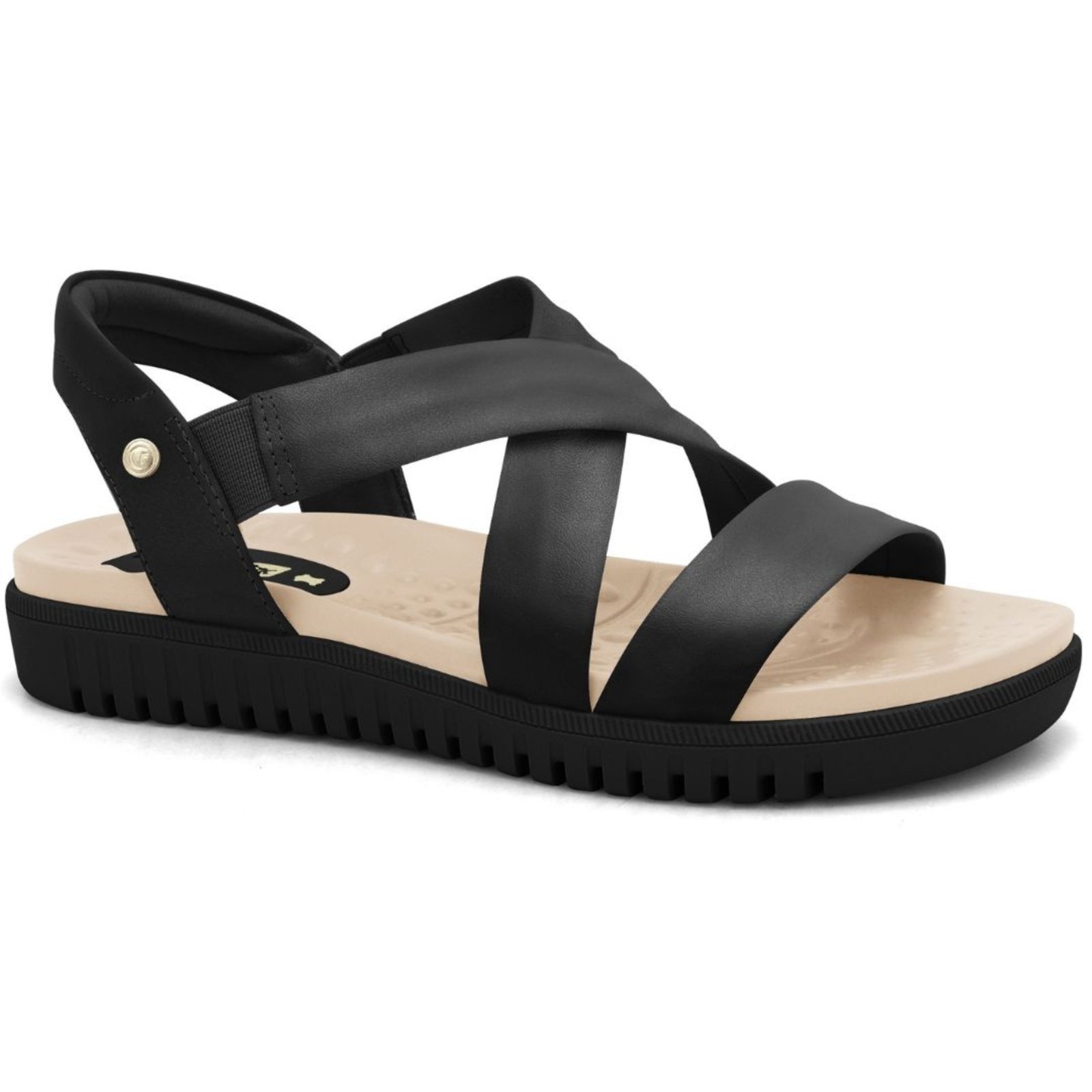 Imagem principal Sandália Feminina Couro Preta Comfortflex 2545403-4 Comfortflex preto