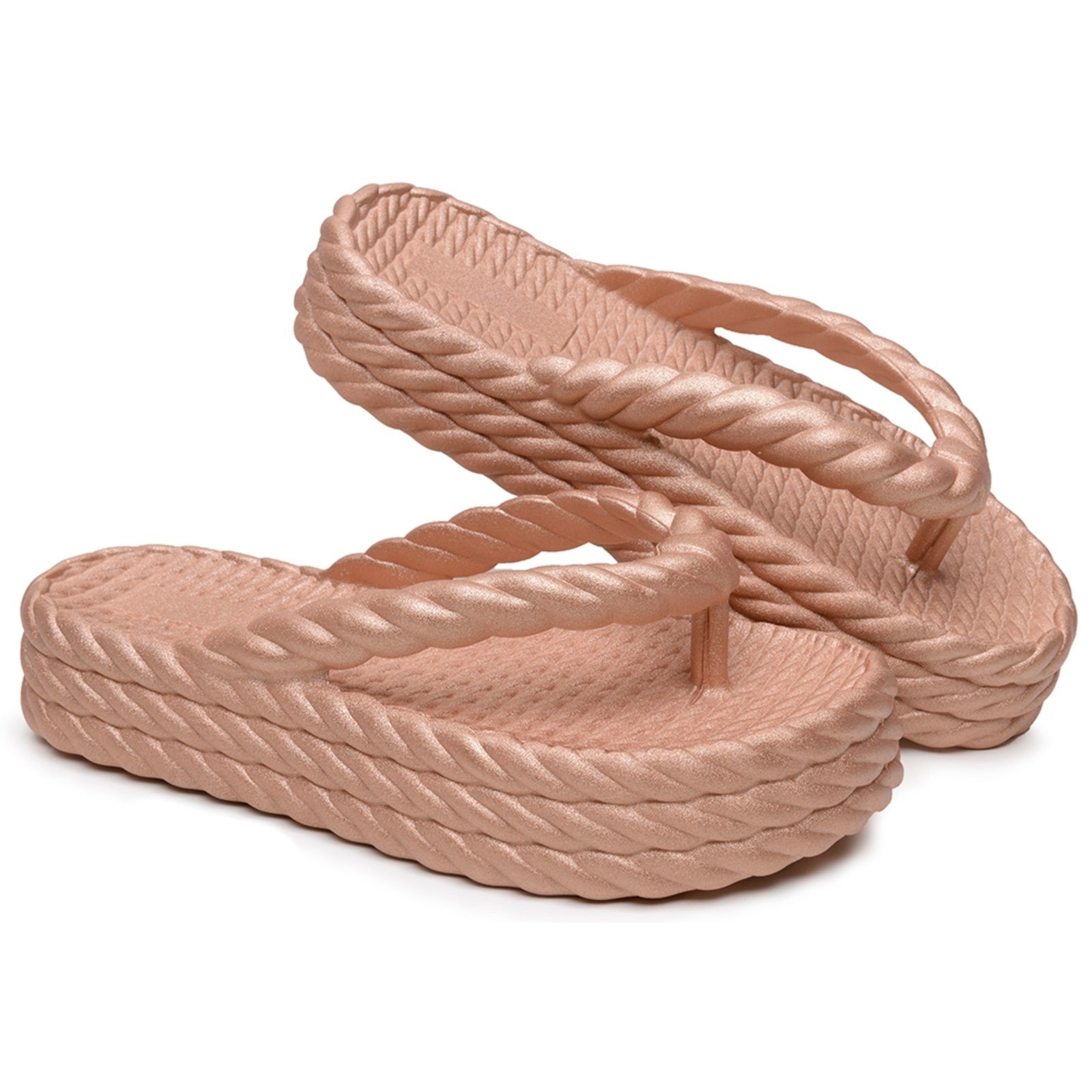 Imagem principal Chinelo Feminino Plataforma Anna Andrade Trançado De Dedo Casual Elegante Versátil Metalizada Anna Andrade rosê