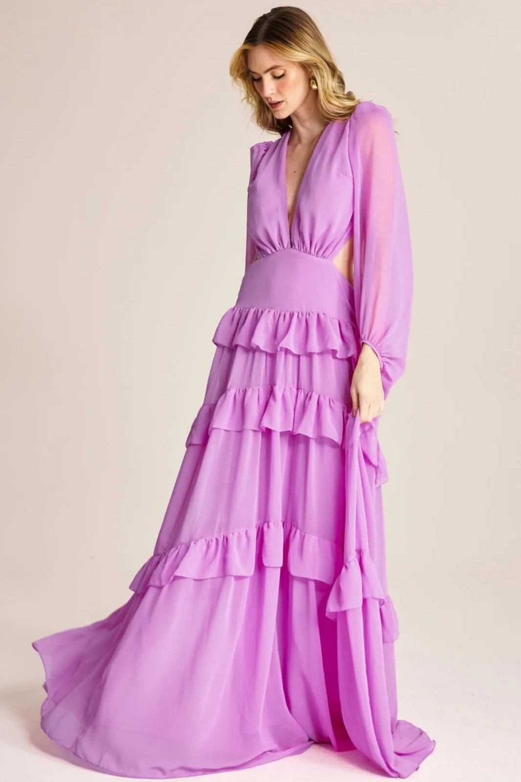 Imagem principal Vestido Longo Em Camadas E Babados Chifon Tina -Festa VIC BRAND pink