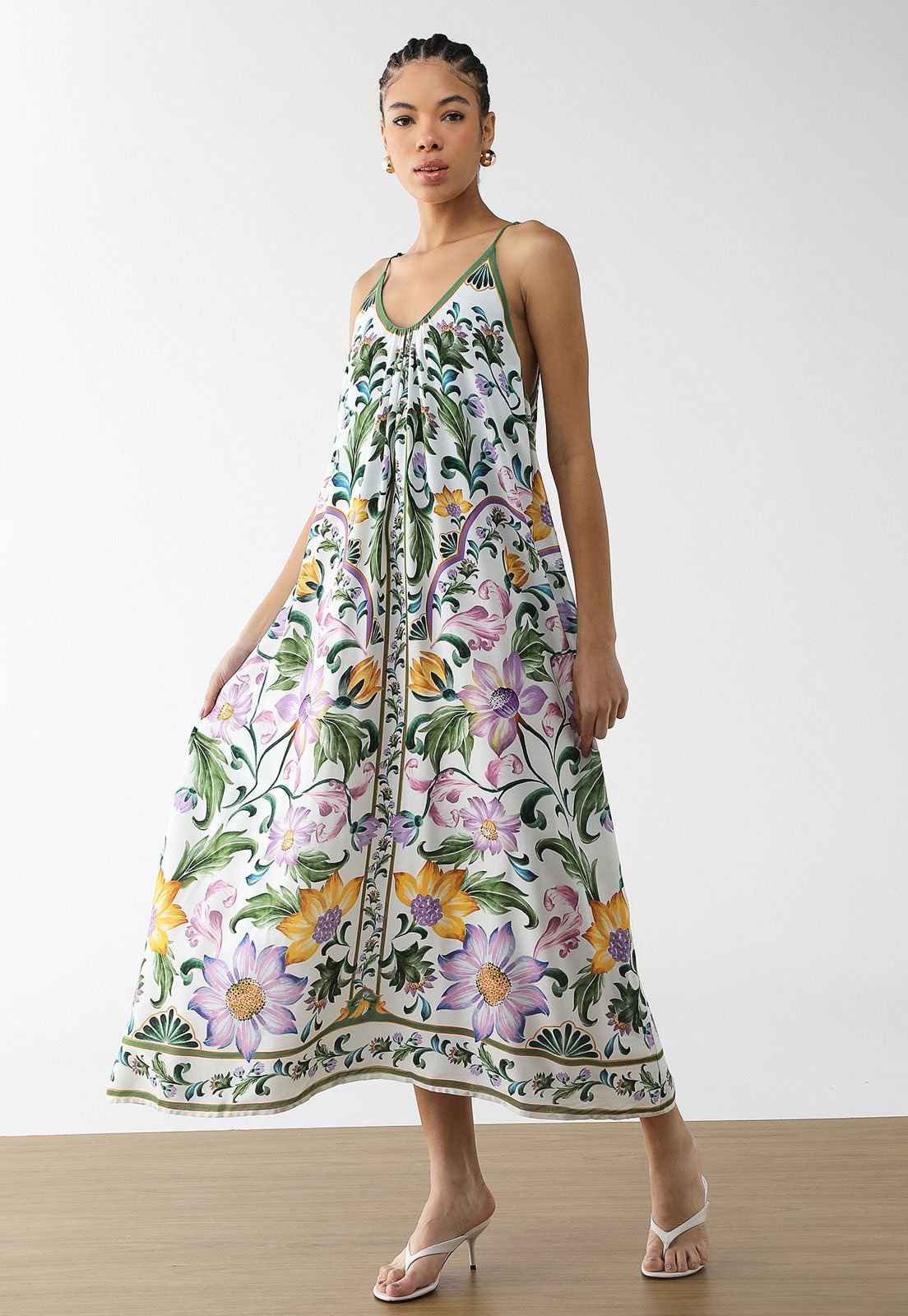 Imagem principal Vestido Feminino FARM Estampa Floral Alças Finas Midi FARM verde