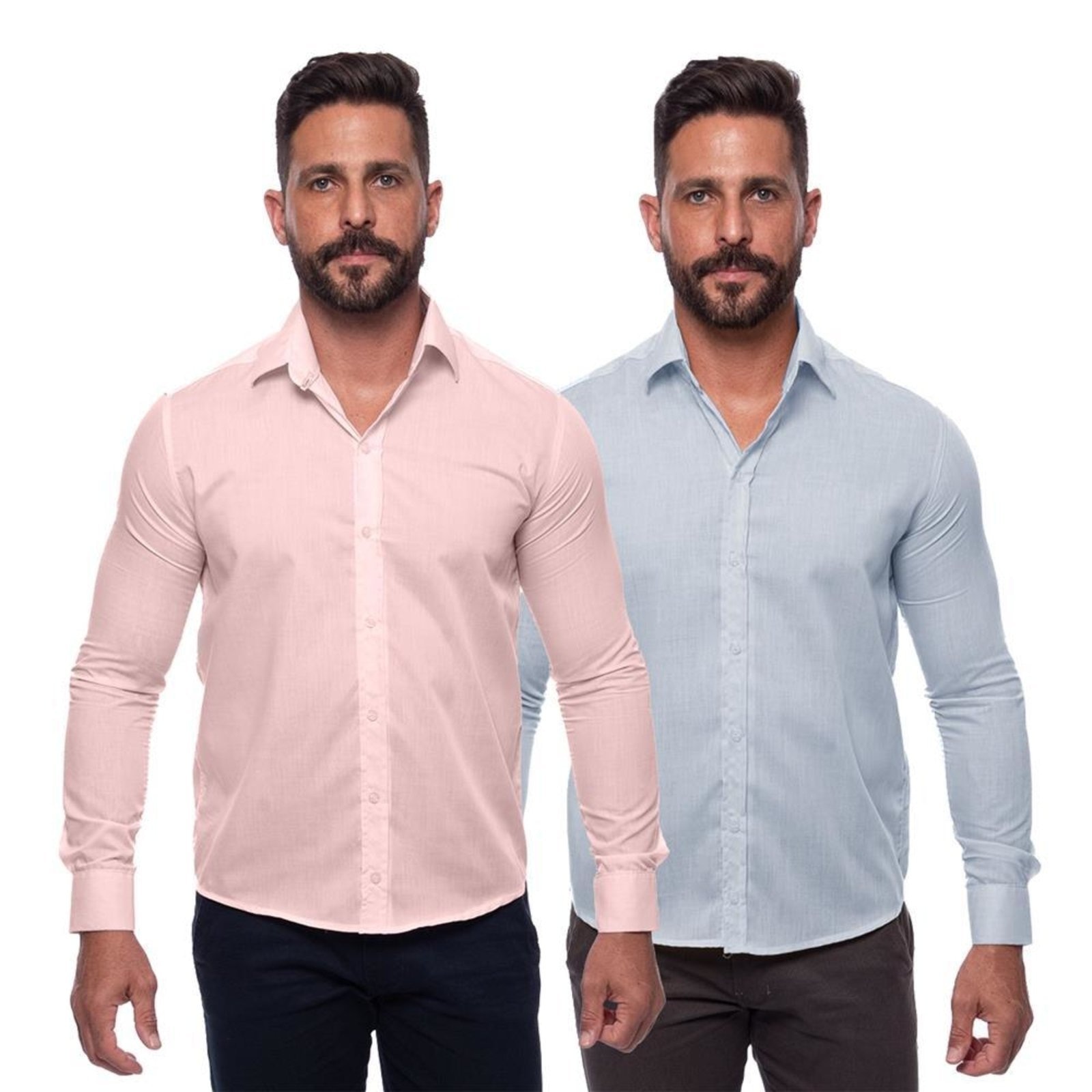 Imagem principal Kit Camisa Social Masculina Manga Longa Slim 2 Peças Azul Claro G Floral TEODORO CAMISARIA floral azul